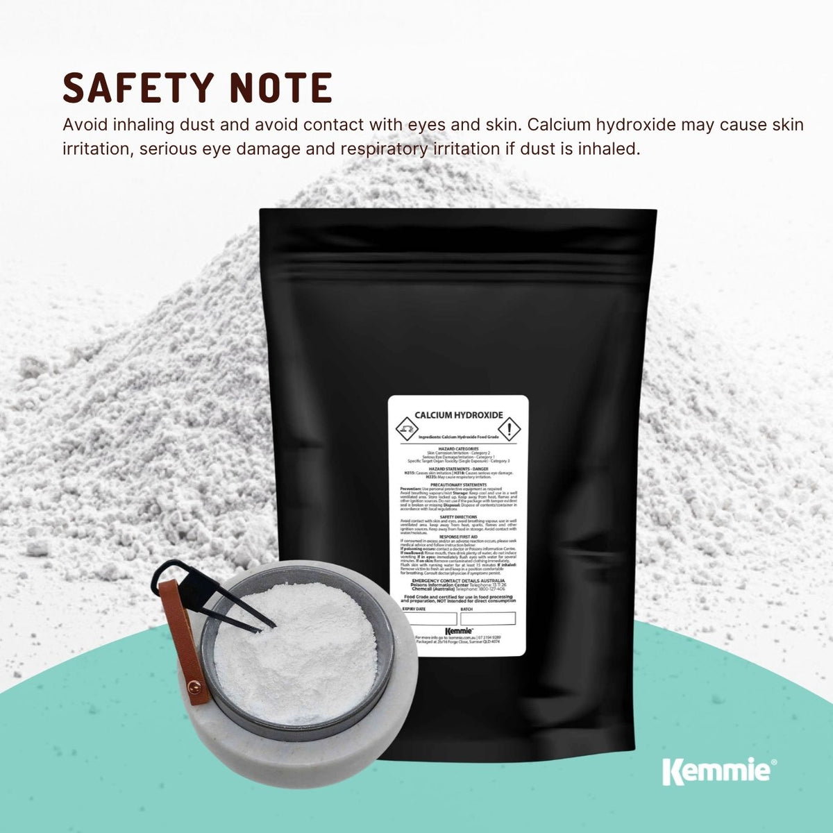 Kemmie 1Kg Calcium Hydroxide Powder Food Grade Pickling Slaked Lime FCC