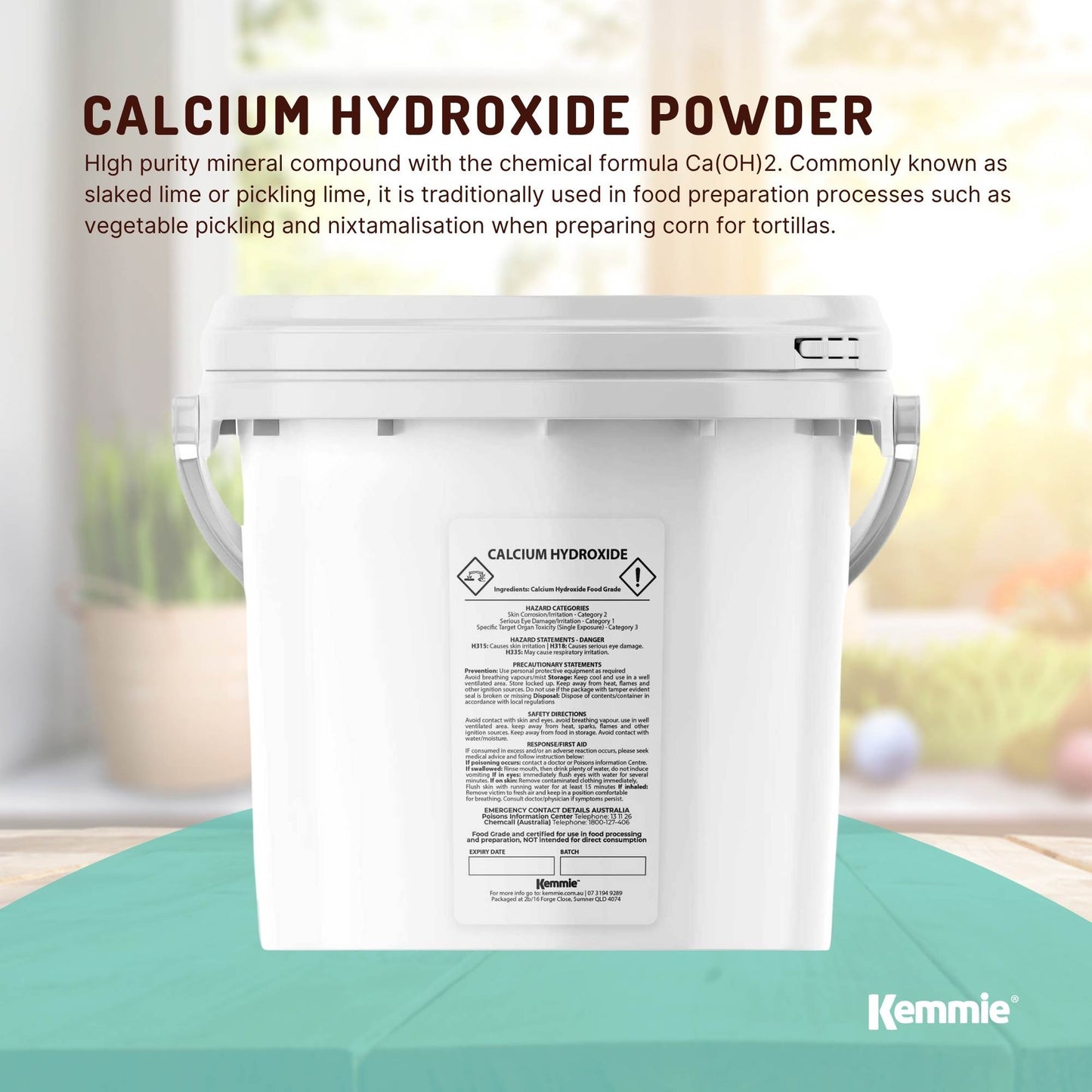 Kemmie 2.5kg Calcium Hydroxide Powder Tub - Food Grade Pickling Lime FCC
