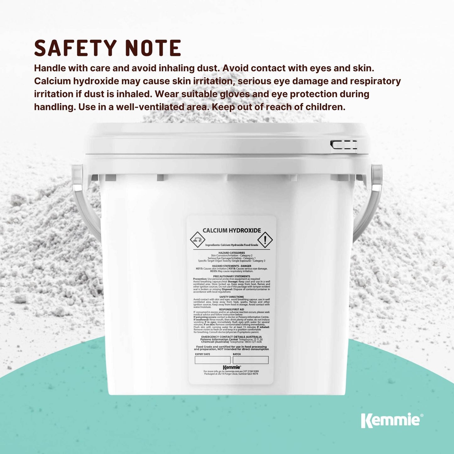 Kemmie 2.5kg Calcium Hydroxide Powder Tub - Food Grade Pickling Lime FCC