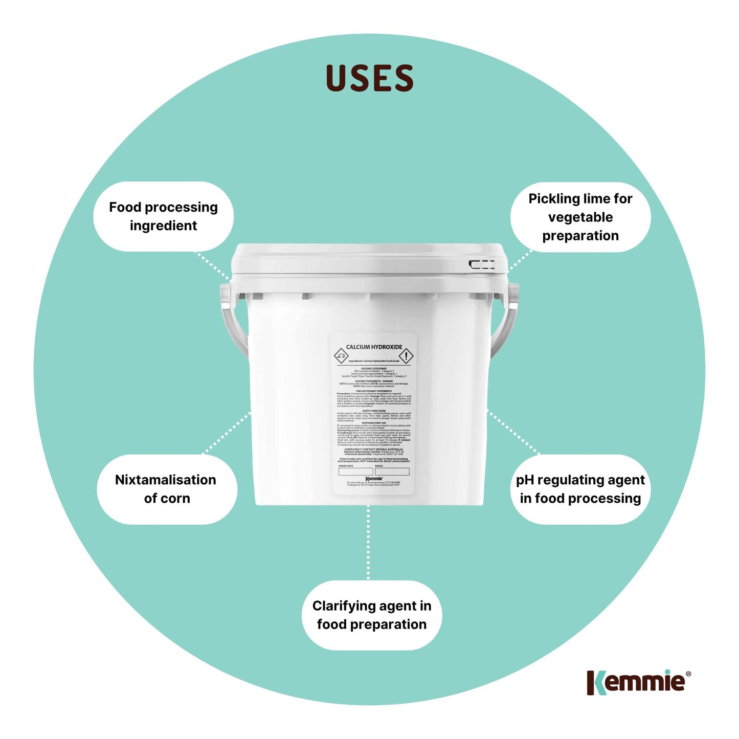 Kemmie 2.5kg Calcium Hydroxide Powder Tub - Food Grade Pickling Lime FCC