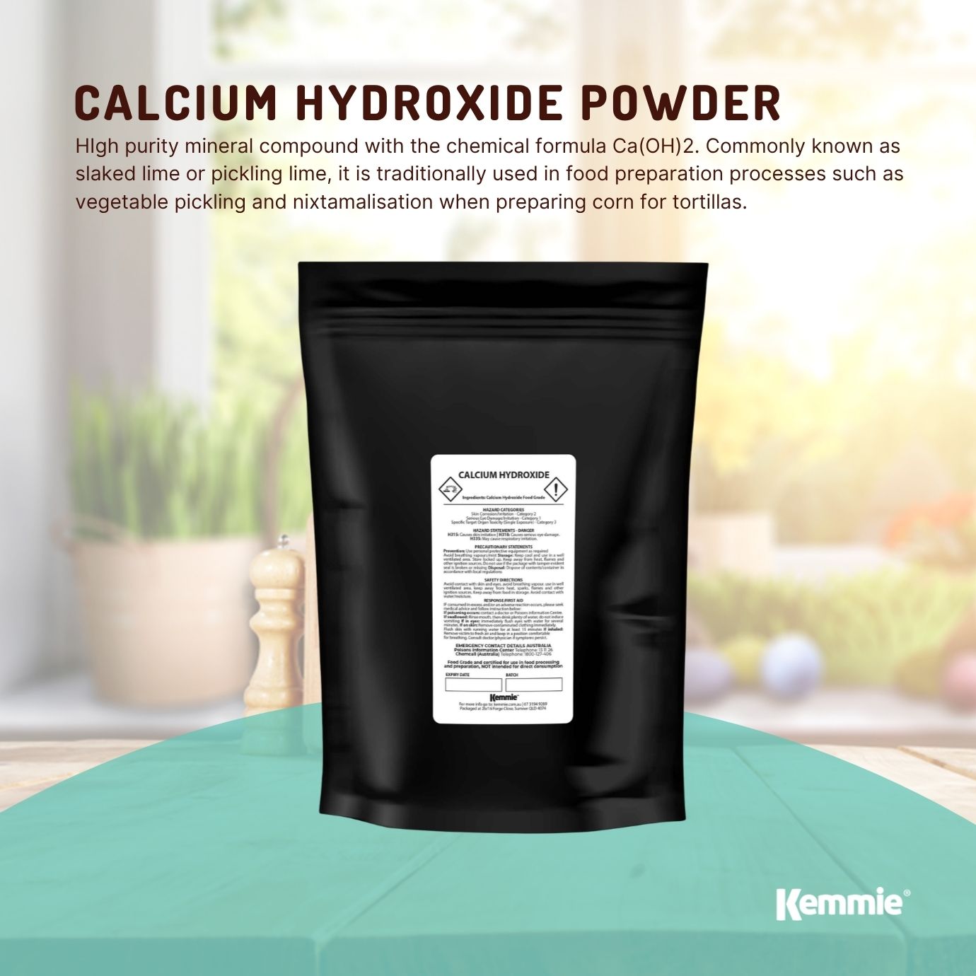 Kemmie 400g Calcium Hydroxide Powder - Food Grade Pickling Lime Slaked Lime FCC