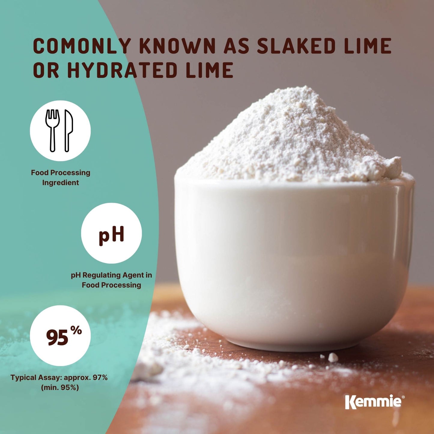 Kemmie 5Kg Calcium Hydroxide Powder - Food Grade Pickling Lime Slaked Lime FCC