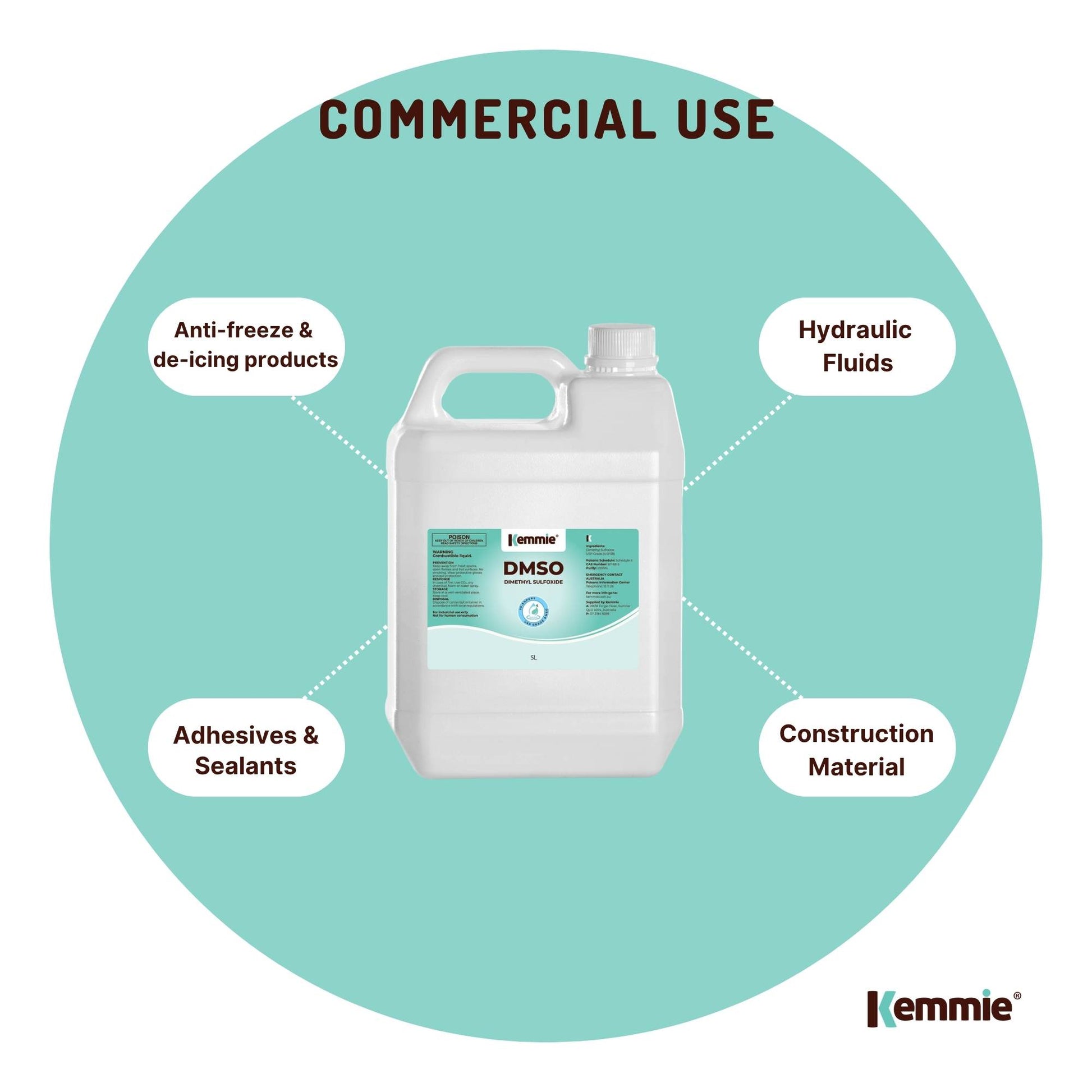 Kemmie 5L DMSO Liquid 99.9% Pure USP Grade Dimethyl Sulfoxide Solvent Bulk