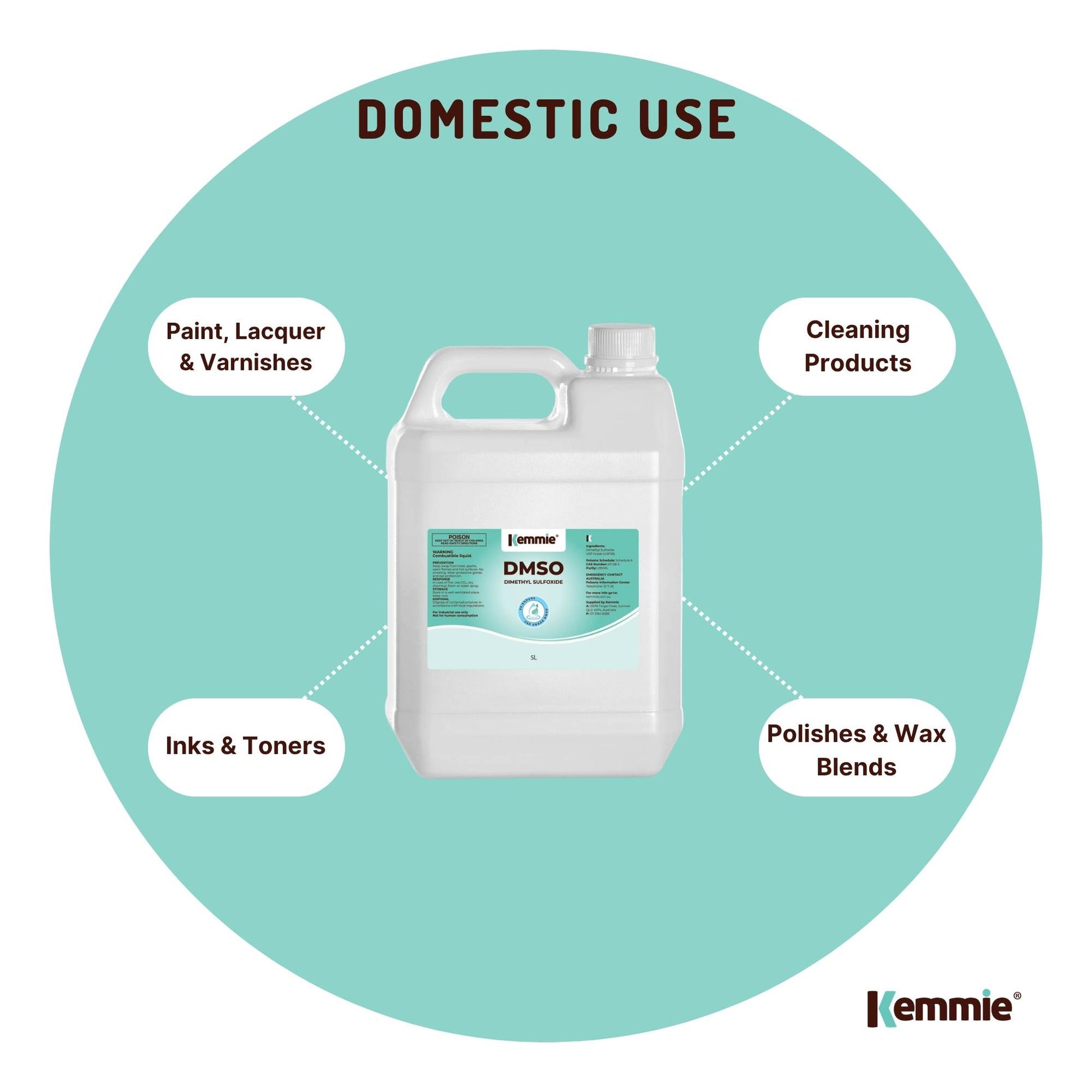 Kemmie 5L DMSO Liquid 99.9% Pure USP Grade Dimethyl Sulfoxide Solvent Bulk