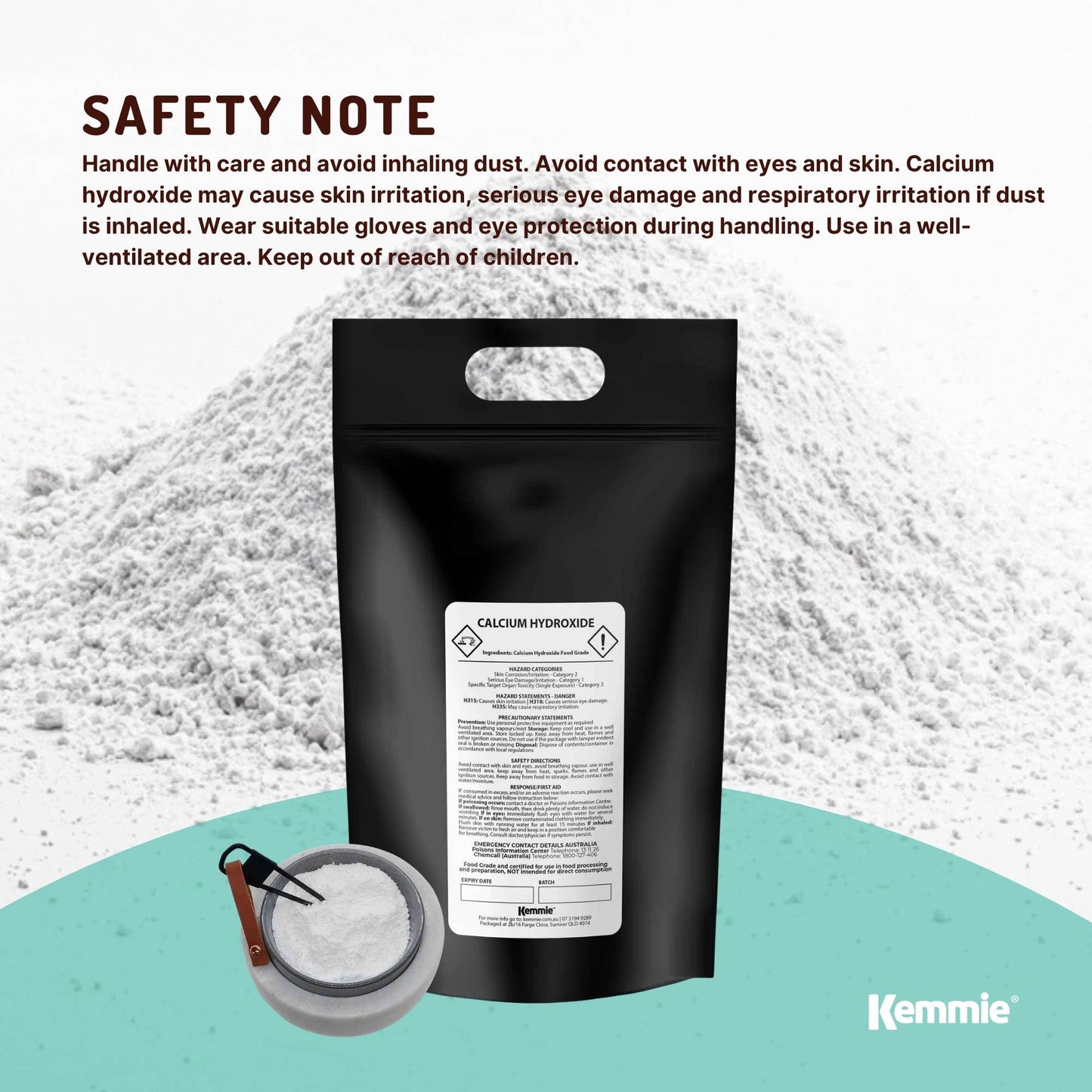 Kemmie Bulk 10Kg Calcium Hydroxide Powder - Food Grade Pickling Lime Slaked FCC
