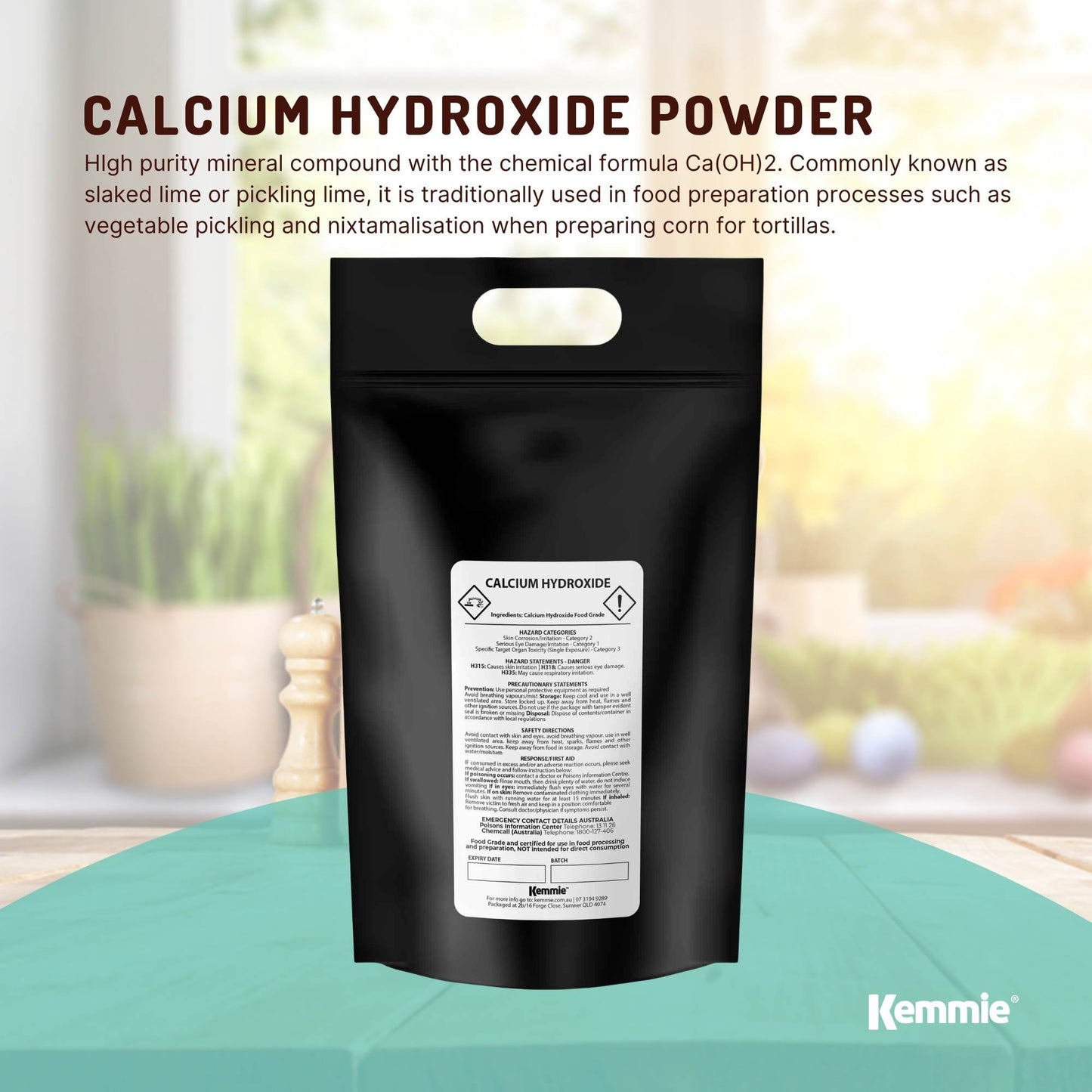 Kemmie Bulk 20Kg Calcium Hydroxide Powder - Food Grade Pickling Lime FCC