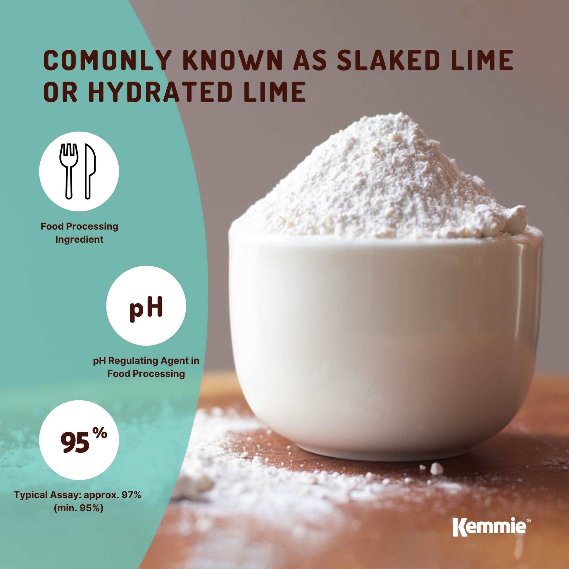 Kemmie Bulk 20Kg Calcium Hydroxide Powder - Food Grade Pickling Lime FCC
