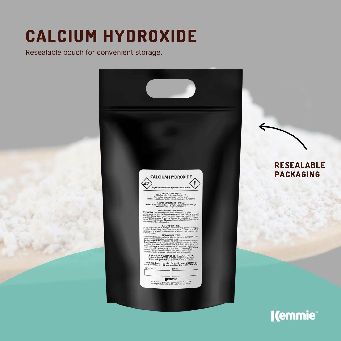 Kemmie Calcium Hydroxide Powder Bags - Food Grade Pickling Lime FCC Bulk