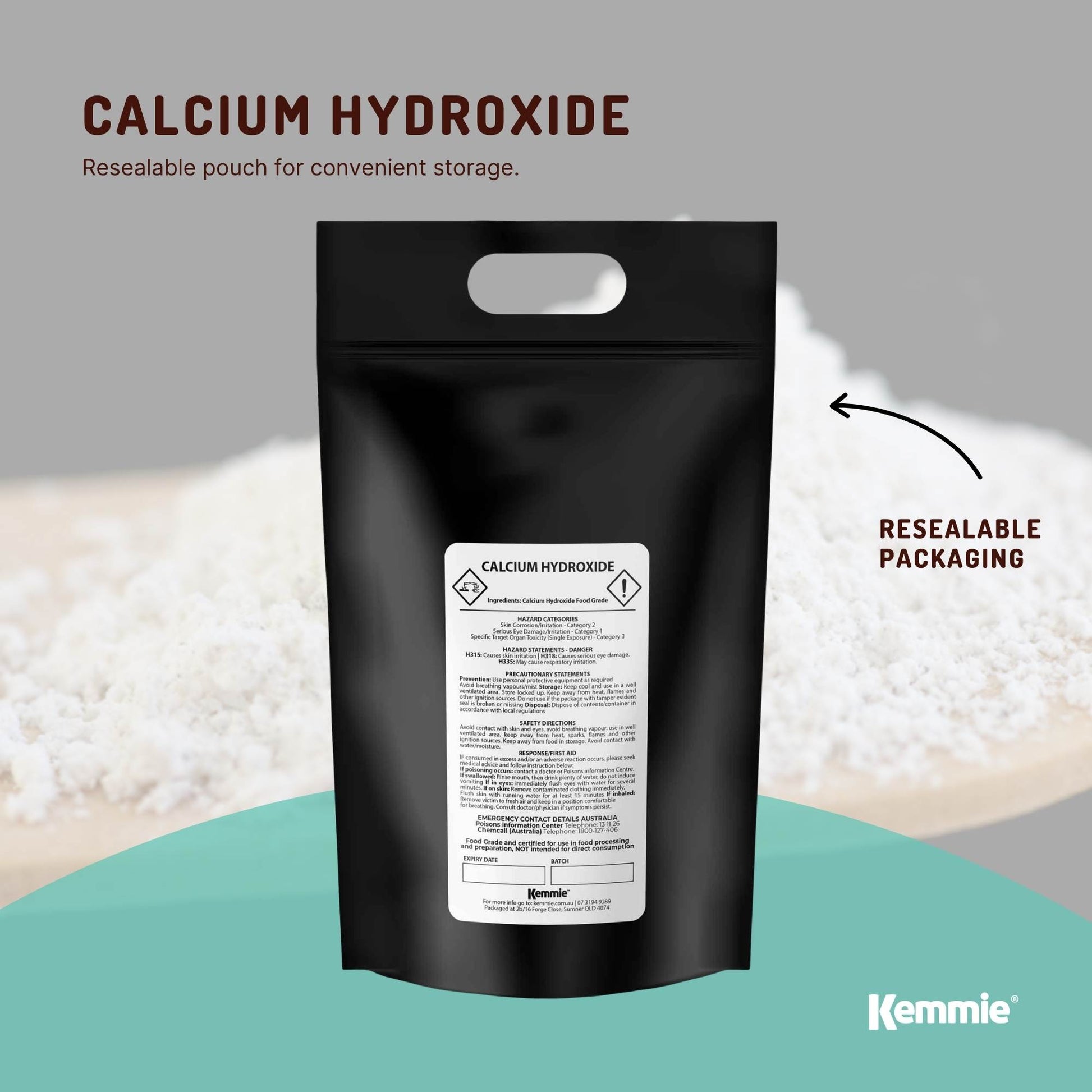 Kemmie Calcium Hydroxide Powder Bags - Food Grade Pickling Lime FCC Bulk