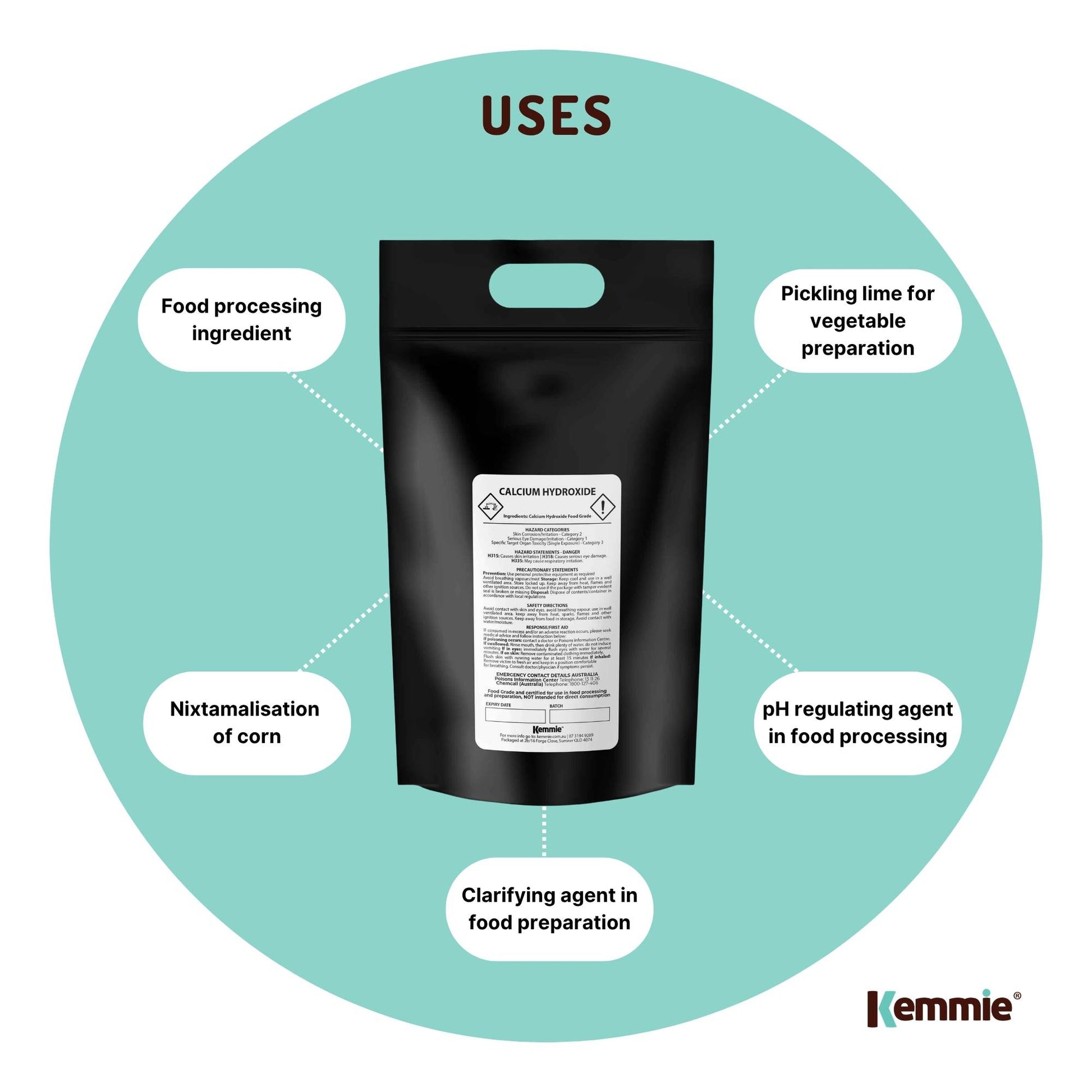 Kemmie Calcium Hydroxide Powder Bags - Food Grade Pickling Lime FCC Bulk