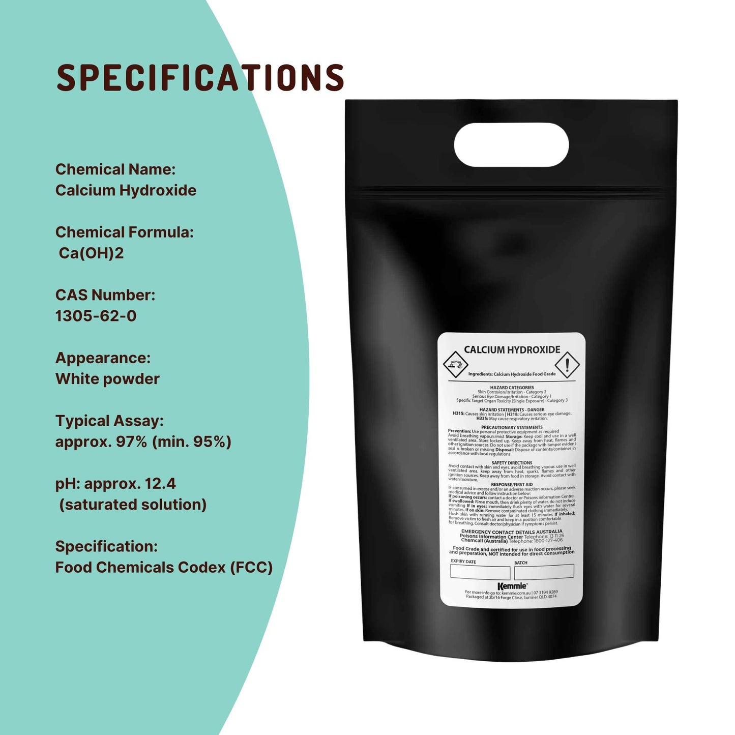 Kemmie Calcium Hydroxide Powder Bags - Food Grade Pickling Lime FCC Bulk
