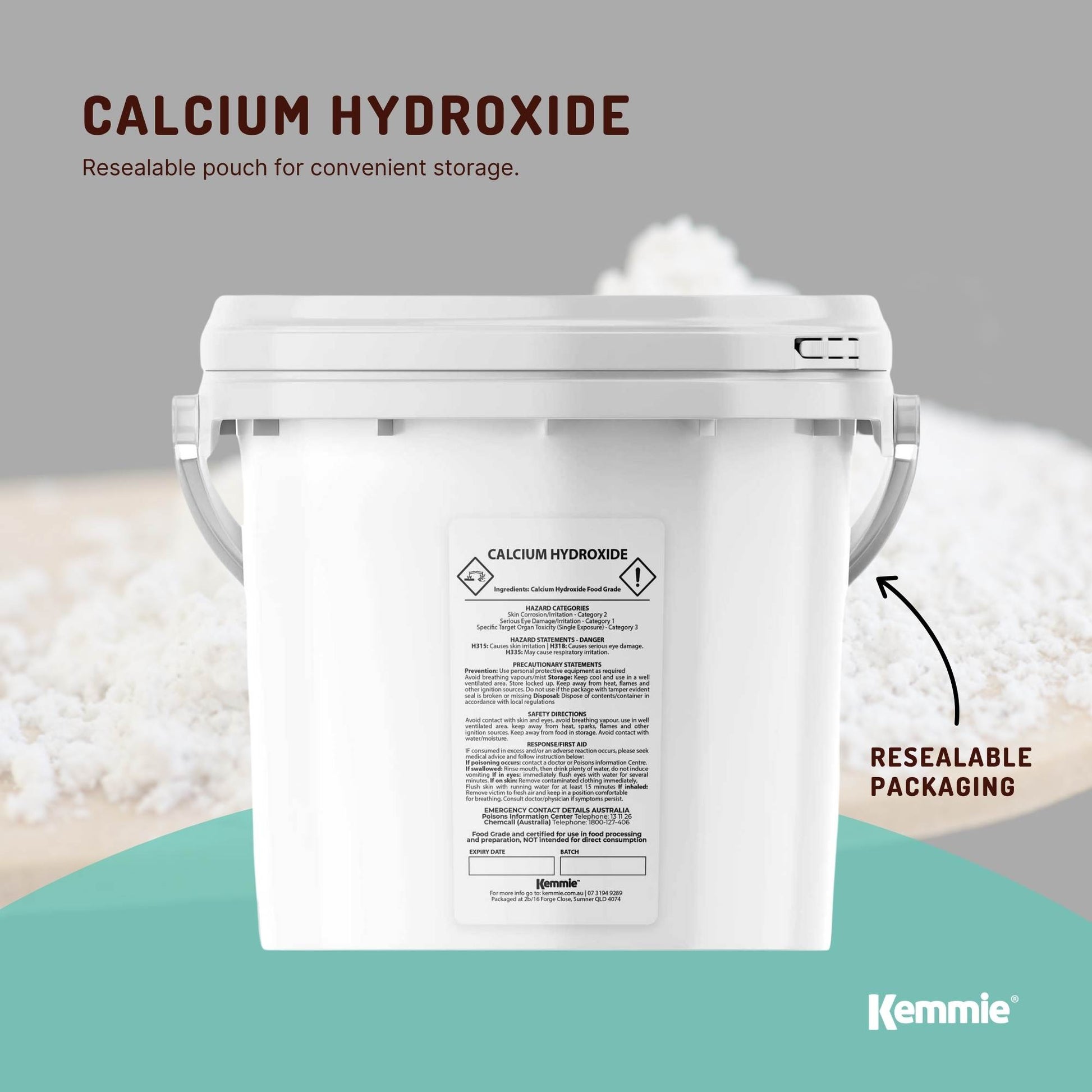 Kemmie Calcium Hydroxide Powder Tubs - Food Grade Pickling Lime FCC Bulk