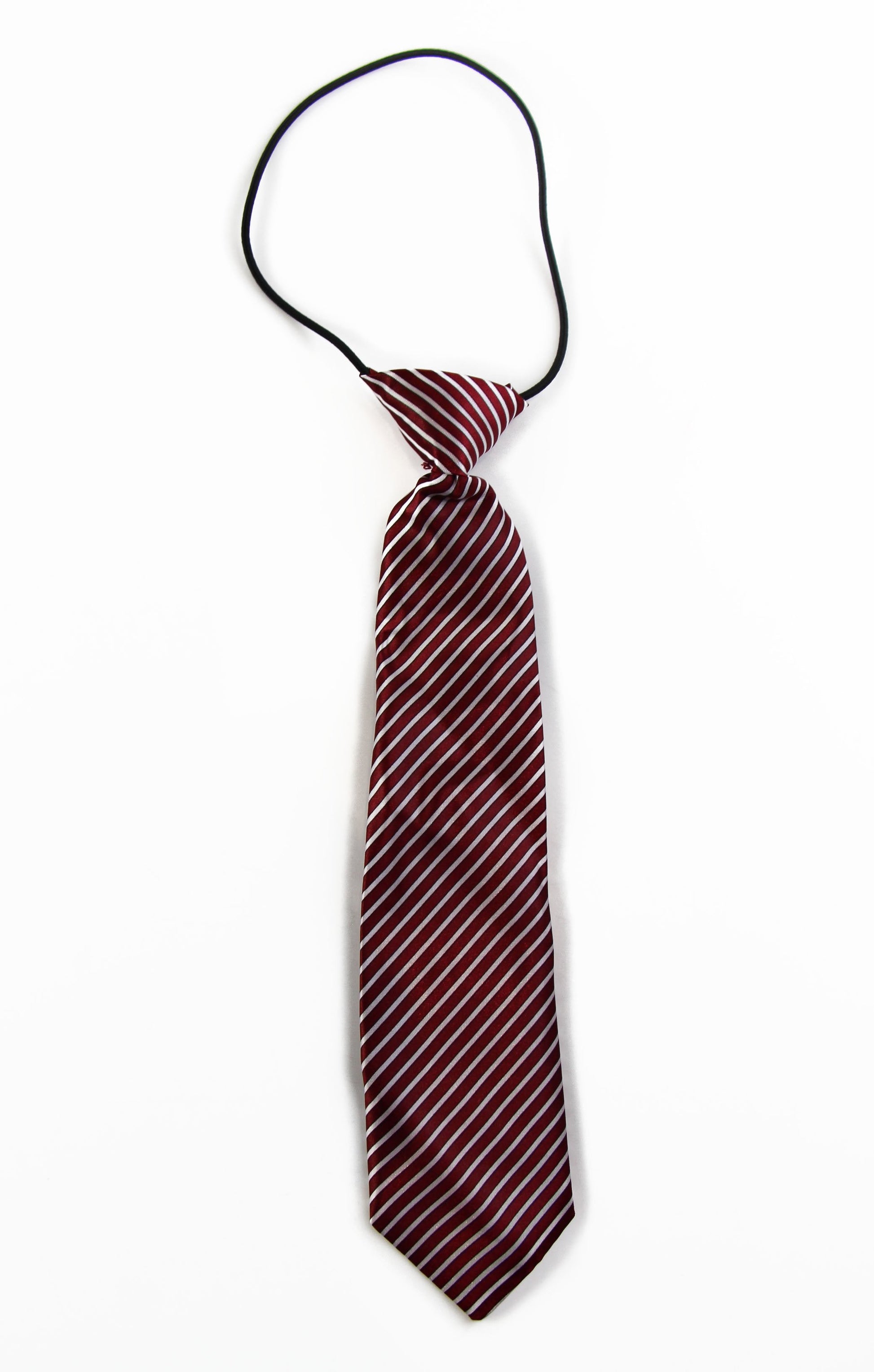 Kids Boys Dark Red & White Diagonal Patterned Elastic Neck Tie