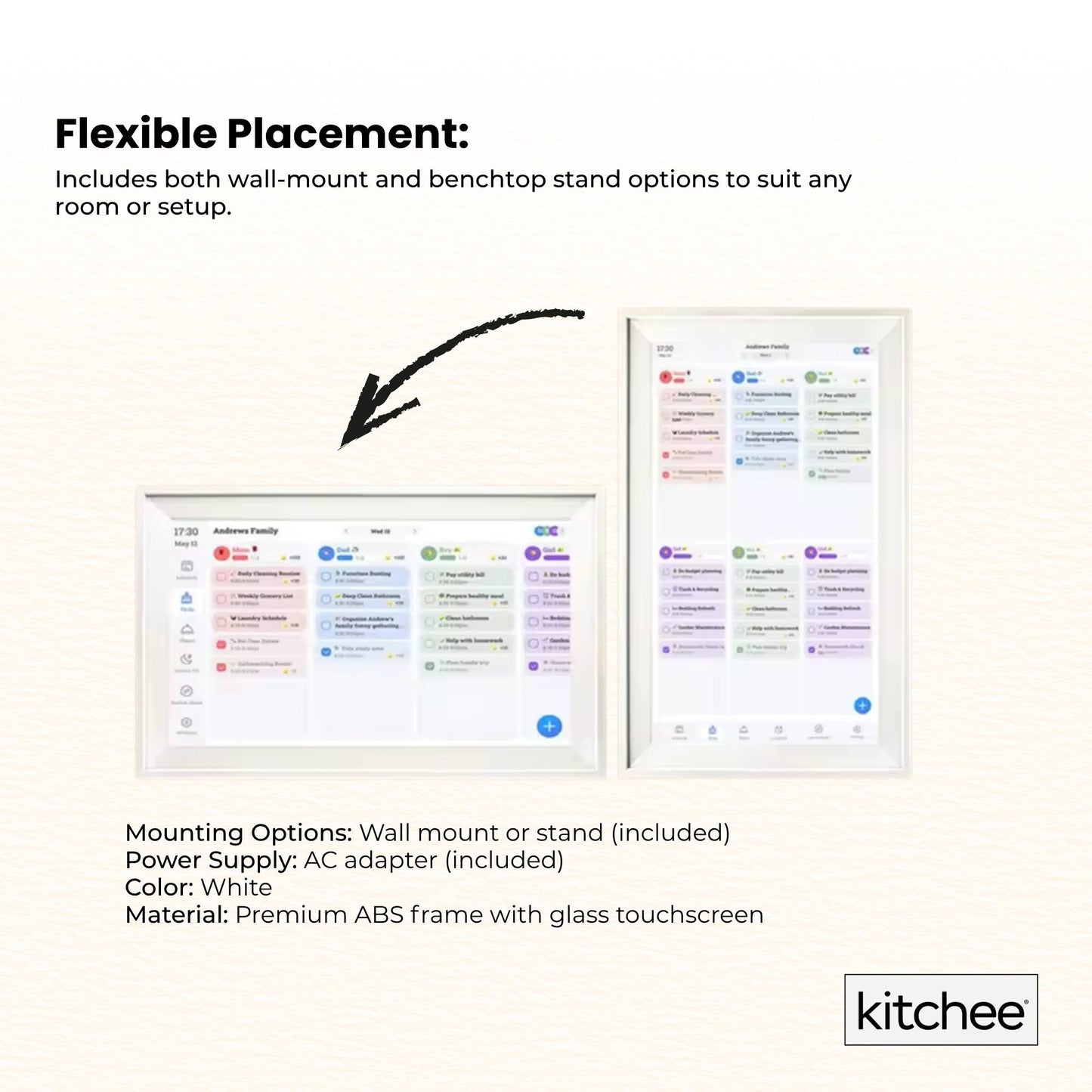 Kitchee 10" Digital Calendar Smart Family Planner - 25.5cm Touchscreen White
