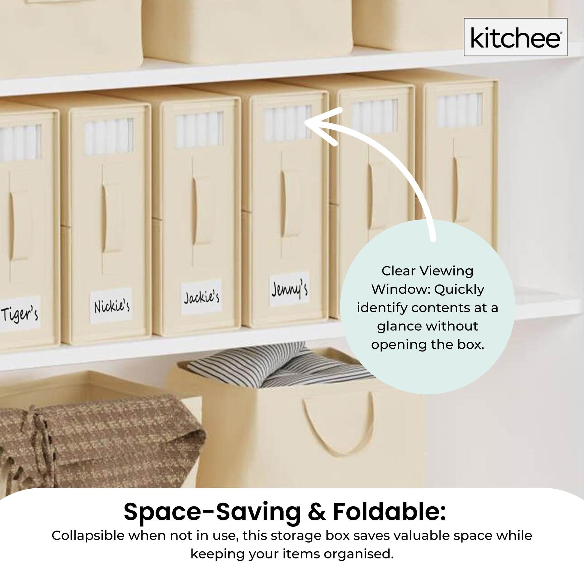 Kitchee 10x Foldable Bed Sheet Storage Box - Linen + Closet Organiser Beige