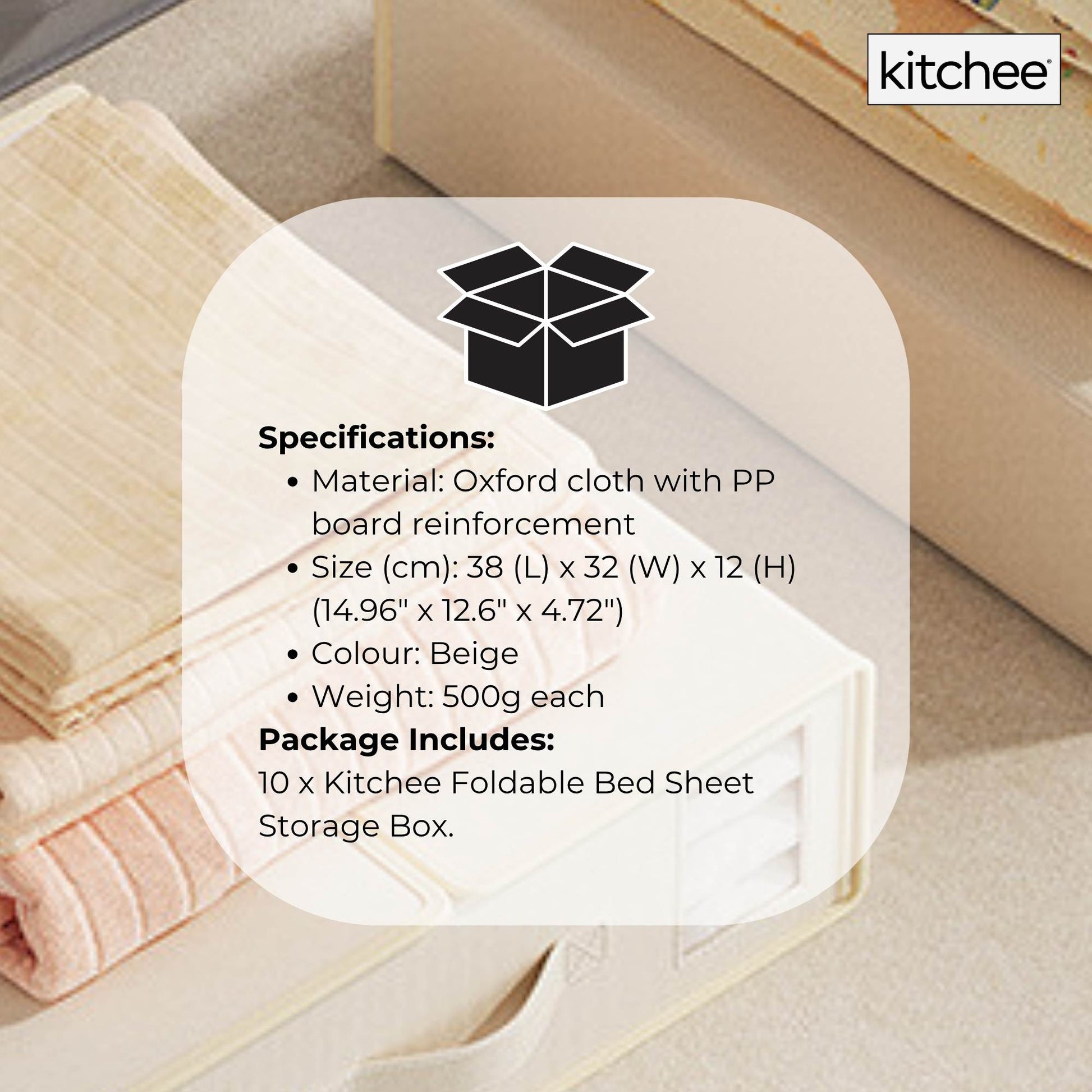 Kitchee 10x Foldable Bed Sheet Storage Box - Linen + Closet Organiser Beige