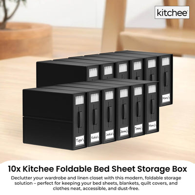 Kitchee 10x Foldable Bed Sheet Storage Box - Linen + Closet Organiser Black