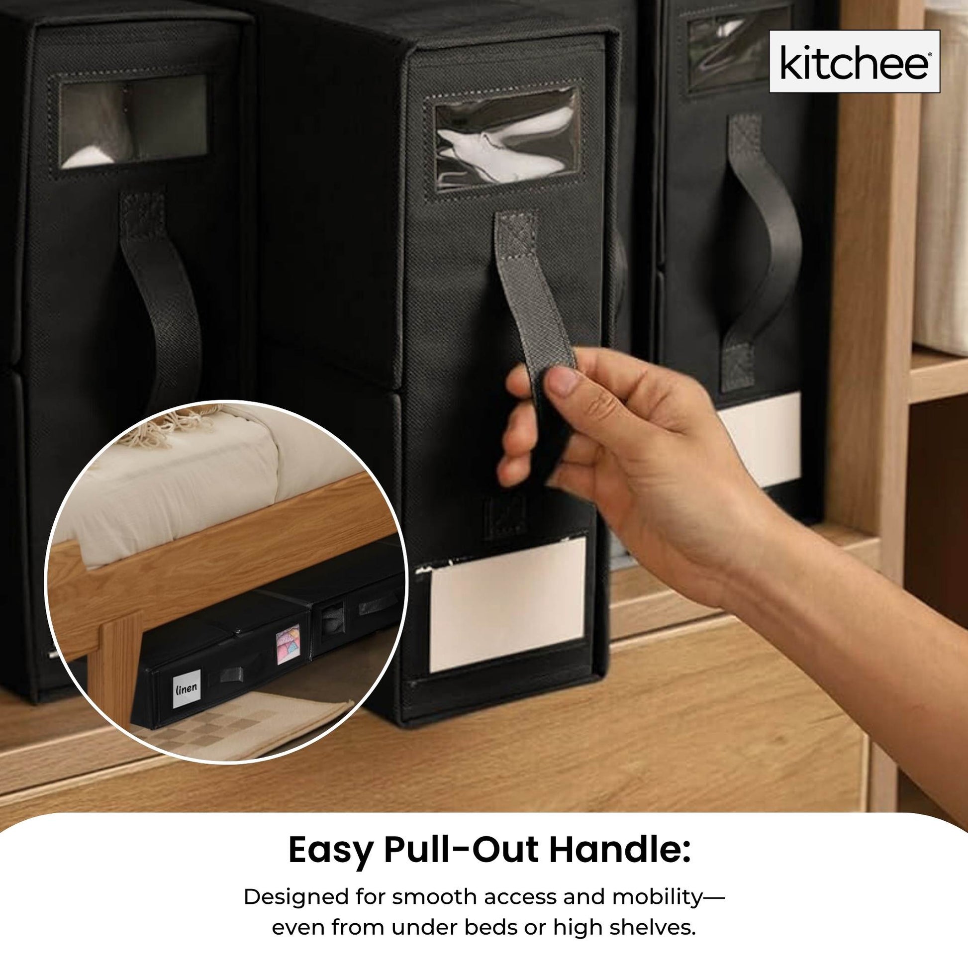 Kitchee 10x Foldable Bed Sheet Storage Box - Linen + Closet Organiser Black