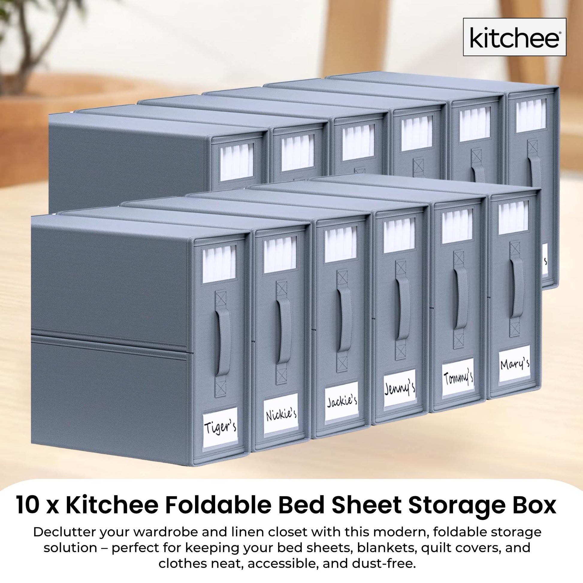 Kitchee 10x Foldable Bed Sheet Storage Box - Linen + Closet Organiser Grey