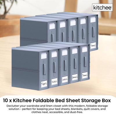 Kitchee 10x Foldable Bed Sheet Storage Box - Linen + Closet Organiser Grey