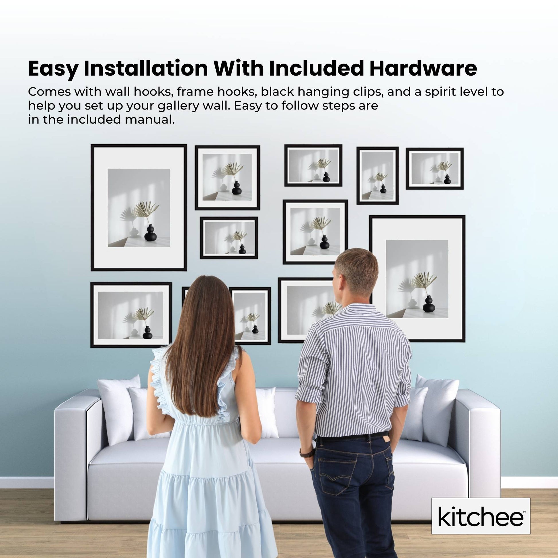 Kitchee 12 Pieces Photo Frame Set - Modern Gallery Wall Pack Matte Black