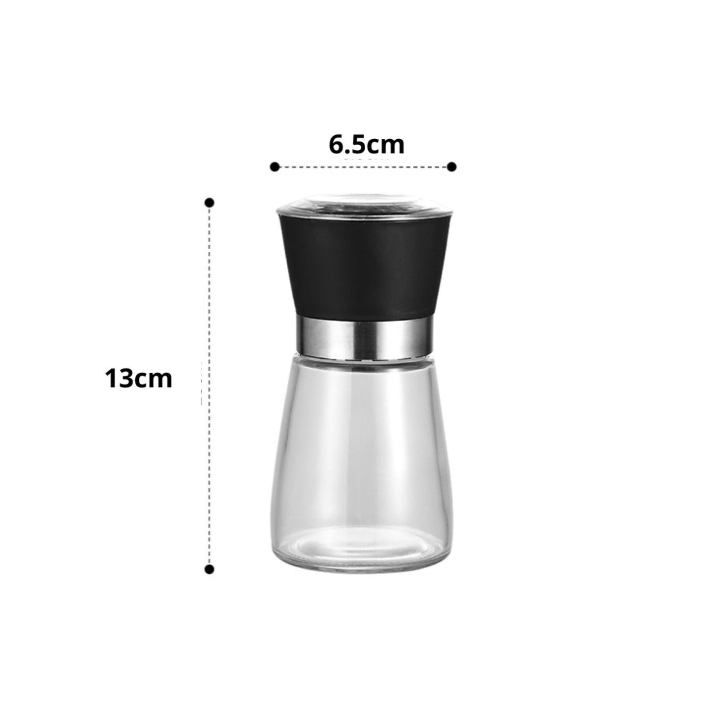 Kitchee 12x 150ml Glass Salt Pepper Grinder 13cm - Adjustable Ceramic Core