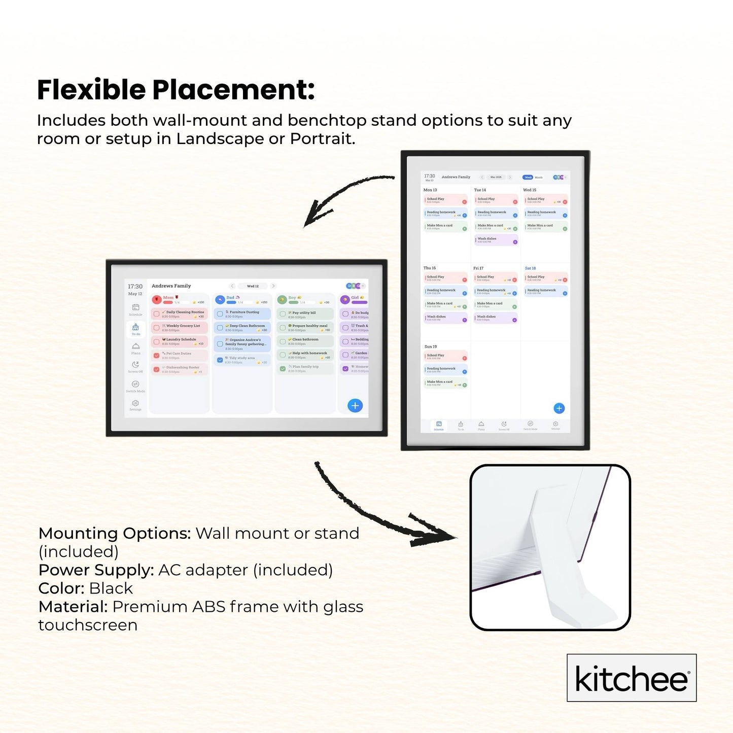 Kitchee 15.6" Digital Calendar Smart Family Planner - 39.5cm Touchscreen Black