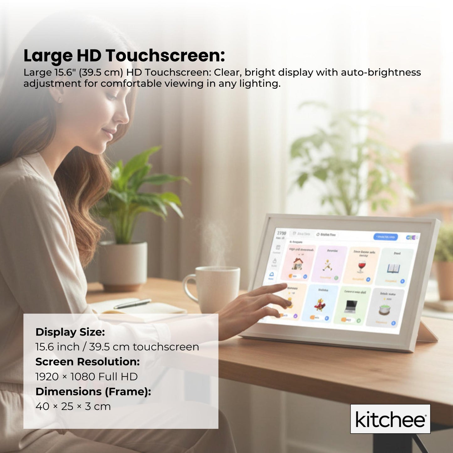 Kitchee 15.6" Digital Calendar Smart Family Planner - 39.6cm Touchscreen White