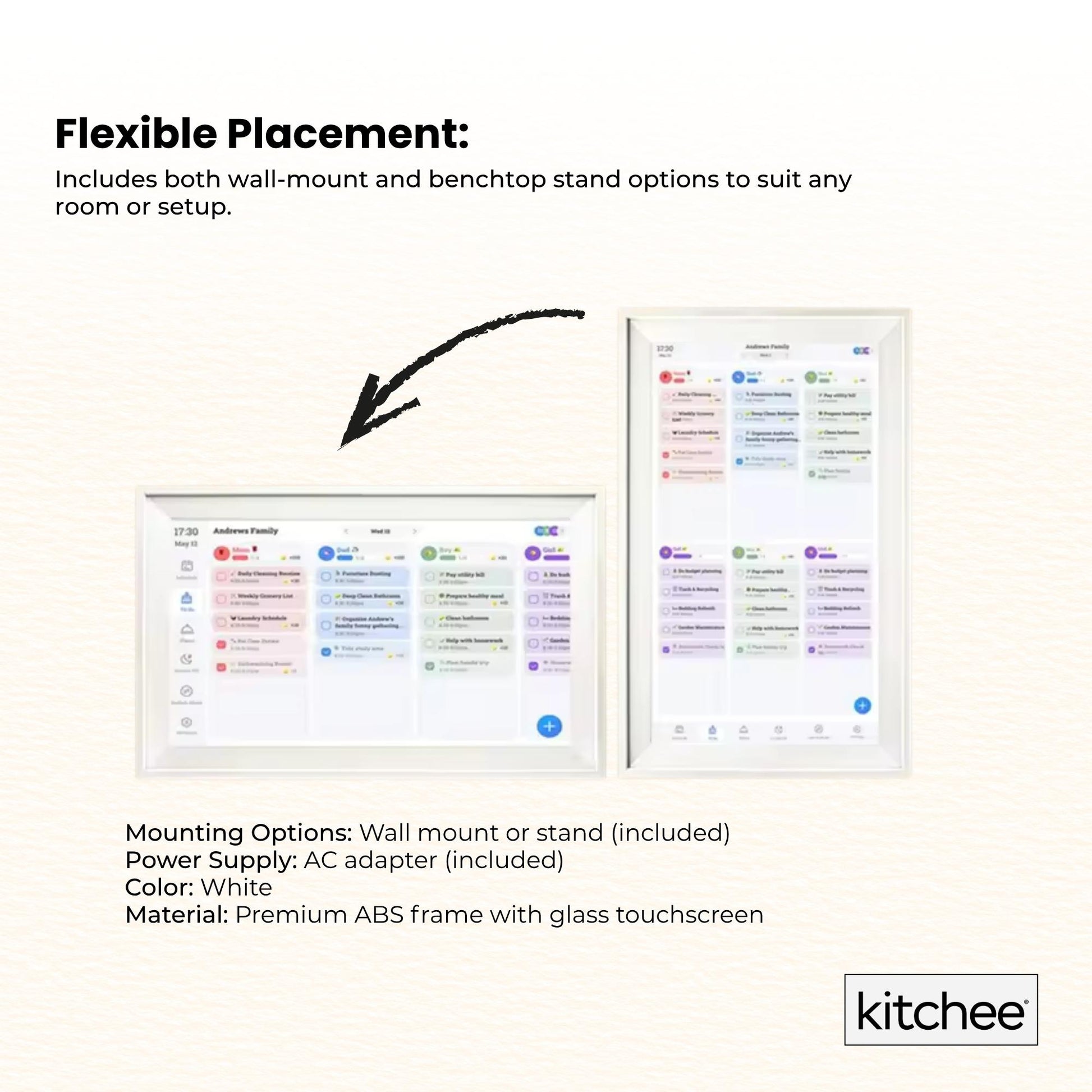 Kitchee 15.6" Digital Calendar Smart Family Planner - 39.6cm Touchscreen White