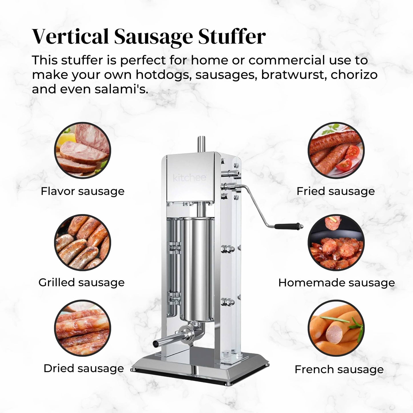 Kitchee 3L Manual Vertical Sausage Filler - Stainless Stuffer Meat Press Machine