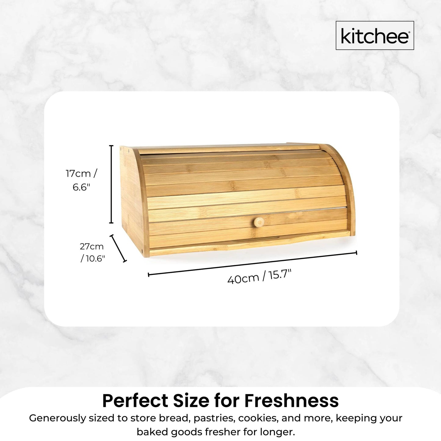 Kitchee 40cm Bamboo Bread Box - Storage Bin Kitchen Counter Container
