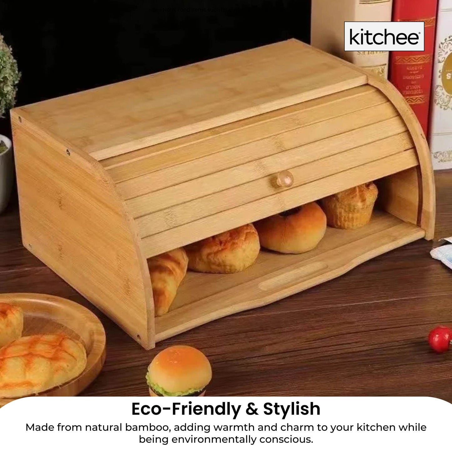Kitchee 40cm Bamboo Bread Box - Storage Bin Kitchen Counter Container