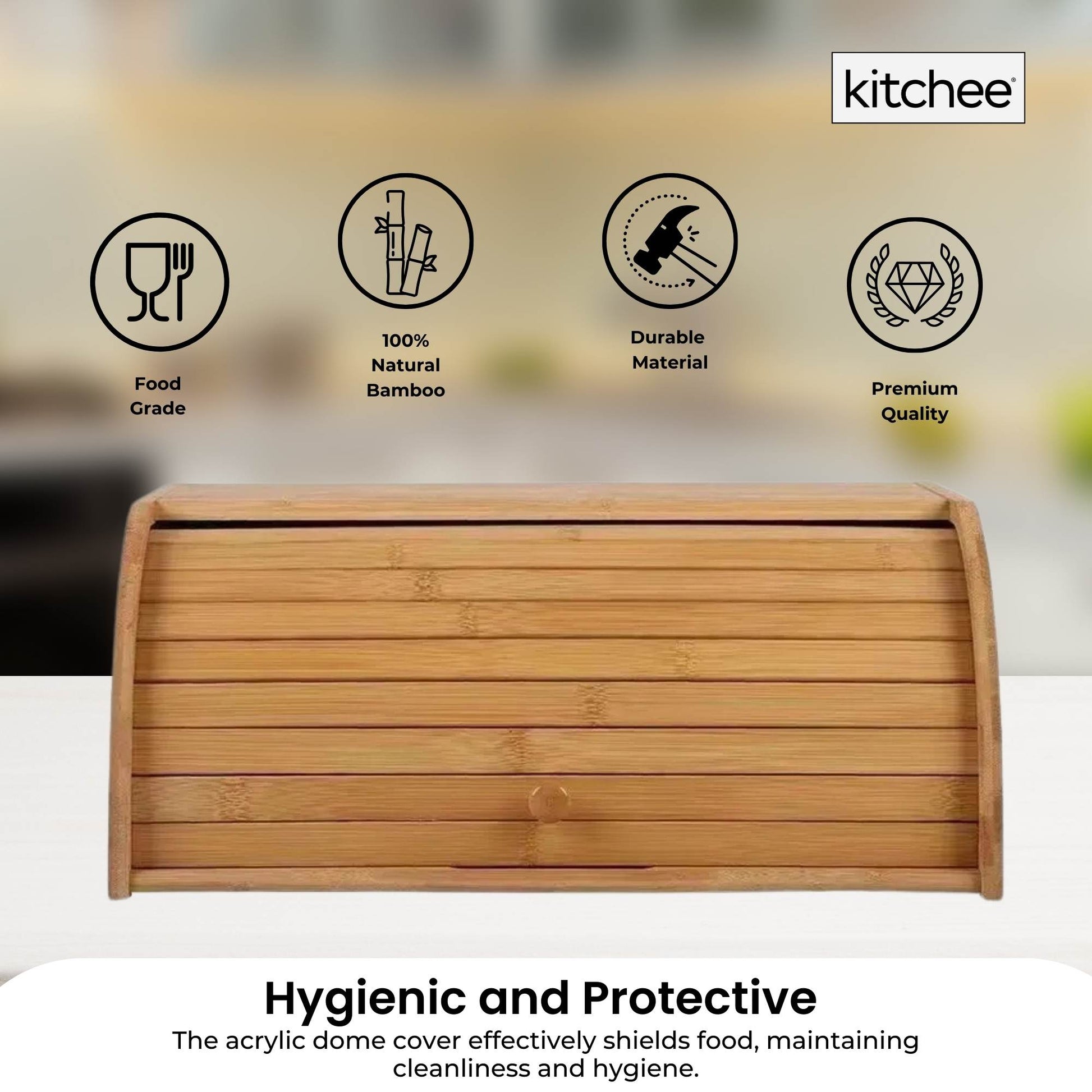 Kitchee 40cm Bamboo Bread Box - Storage Bin Kitchen Counter Container