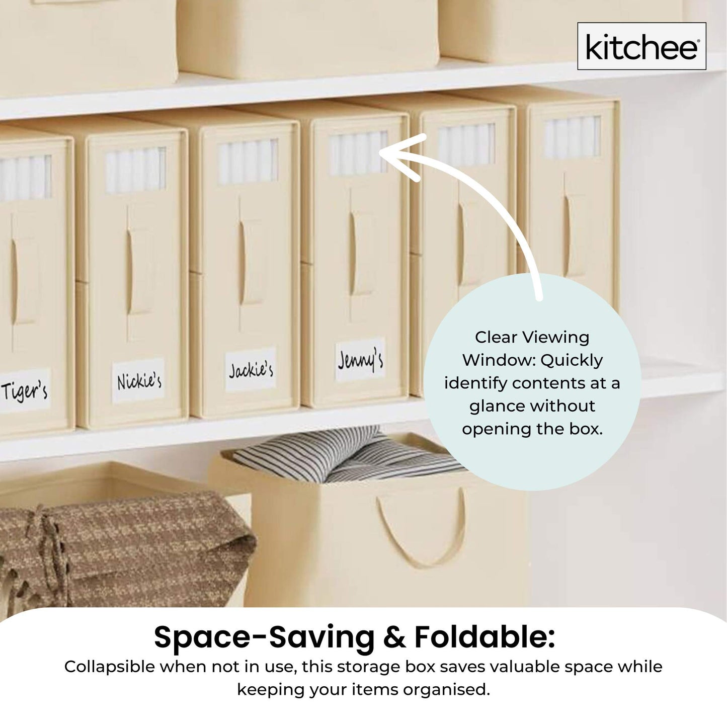 Kitchee 4x Foldable Bed Sheet Storage Box - Linen + Closet Organiser Beige