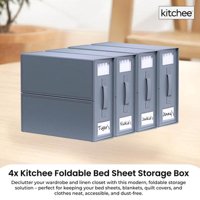 Kitchee 4x Foldable Bed Sheet Storage Box - Linen + Closet Organiser Grey