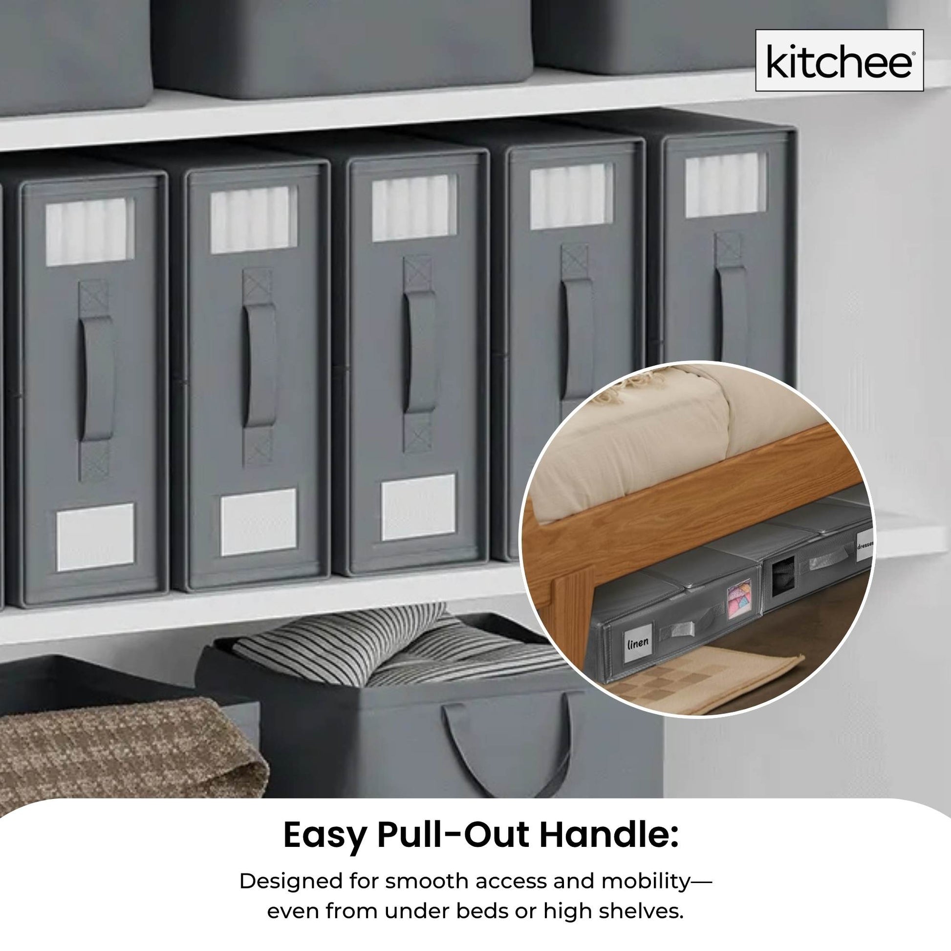 Kitchee 4x Foldable Bed Sheet Storage Box - Linen + Closet Organiser Grey