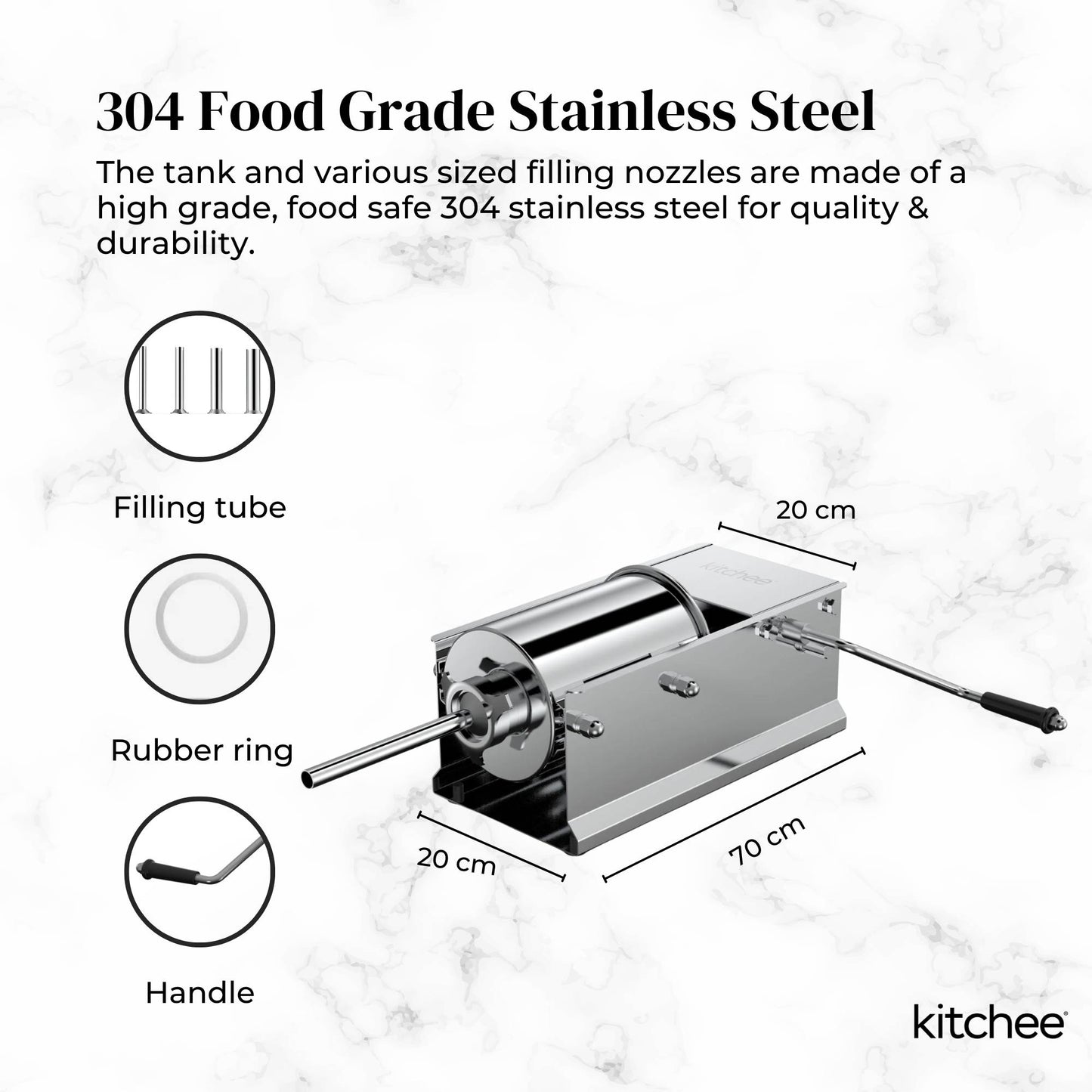 Kitchee 7L Manual Horizontal Sausage Filler - Stainless Stuffer Meat Press Machine