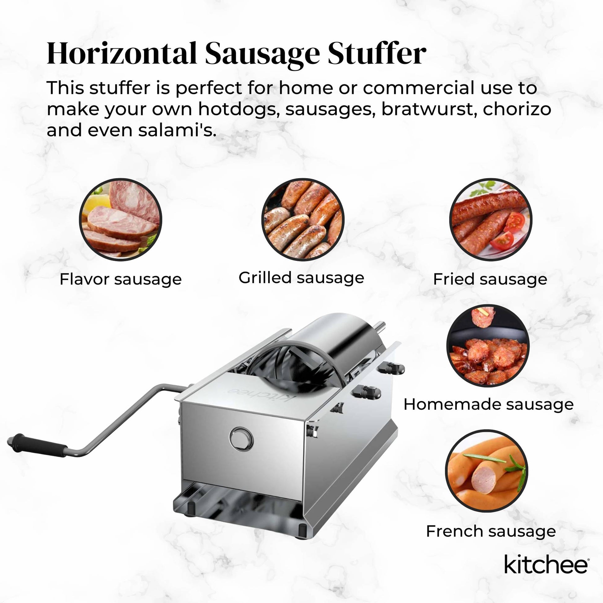 Kitchee 7L Manual Horizontal Sausage Filler - Stainless Stuffer Meat Press Machine