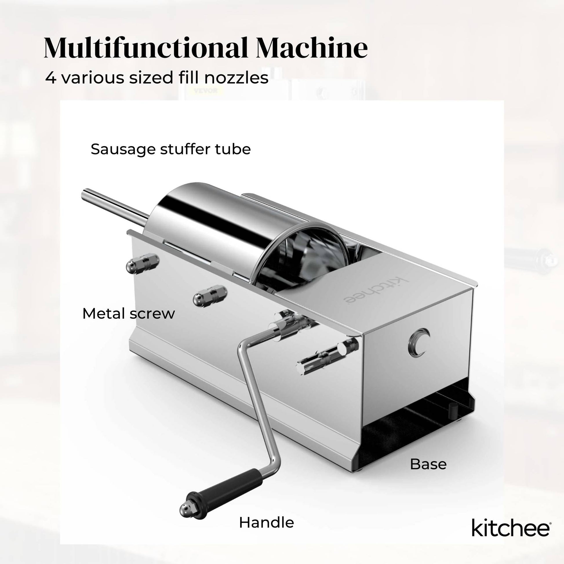 Kitchee 7L Manual Horizontal Sausage Filler - Stainless Stuffer Meat Press Machine