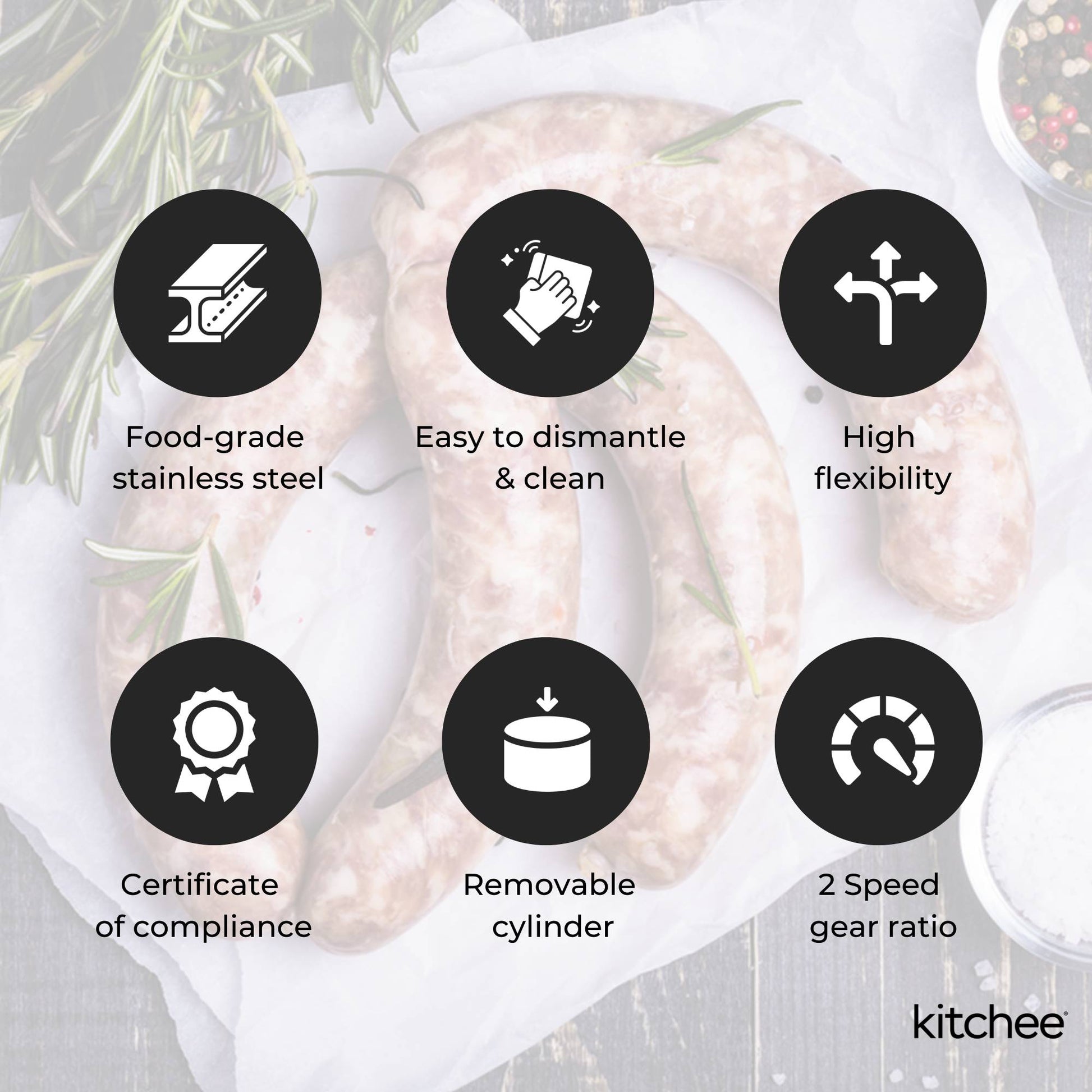 Kitchee 7L Manual Horizontal Sausage Filler - Stainless Stuffer Meat Press Machine