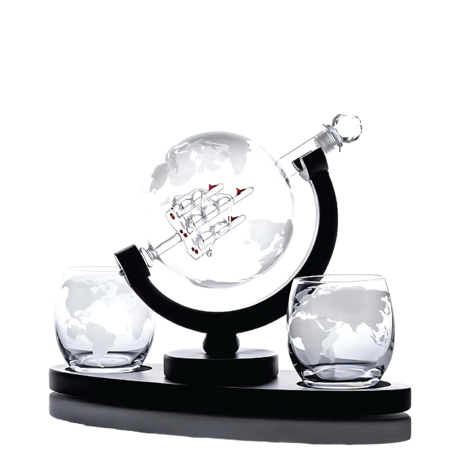 Kitchee 850ml Whiskey or Wine Globe Glass Decanter Set - 2 Glasses + Stand