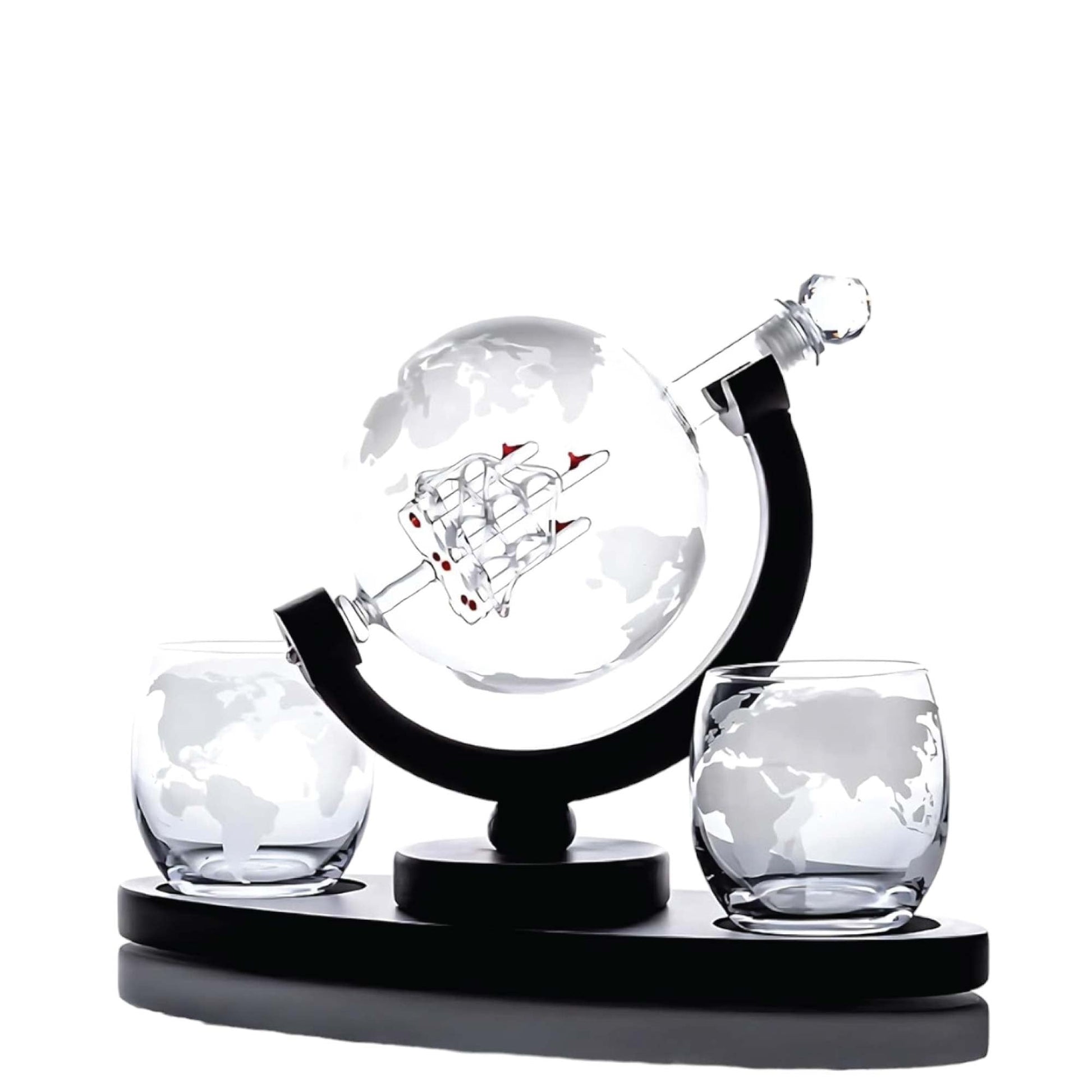 Kitchee 850ml Whiskey or Wine Globe Glass Decanter Set - 2 Glasses + Stand