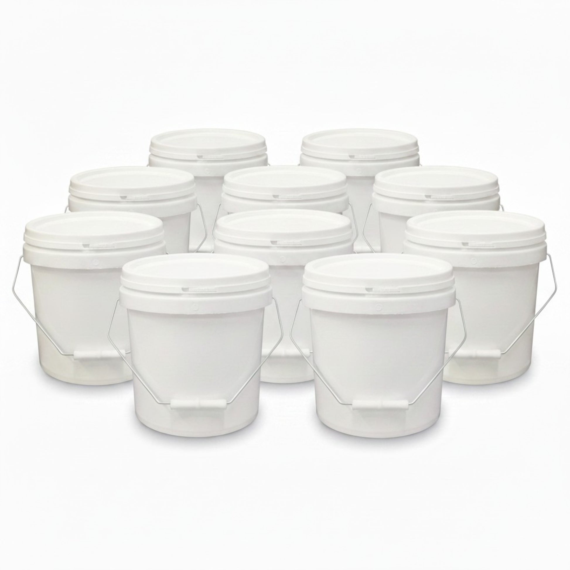Kitchee Bulk 10x 10L Plastic Buckets + Lids - Empty White With Handle Large Pail