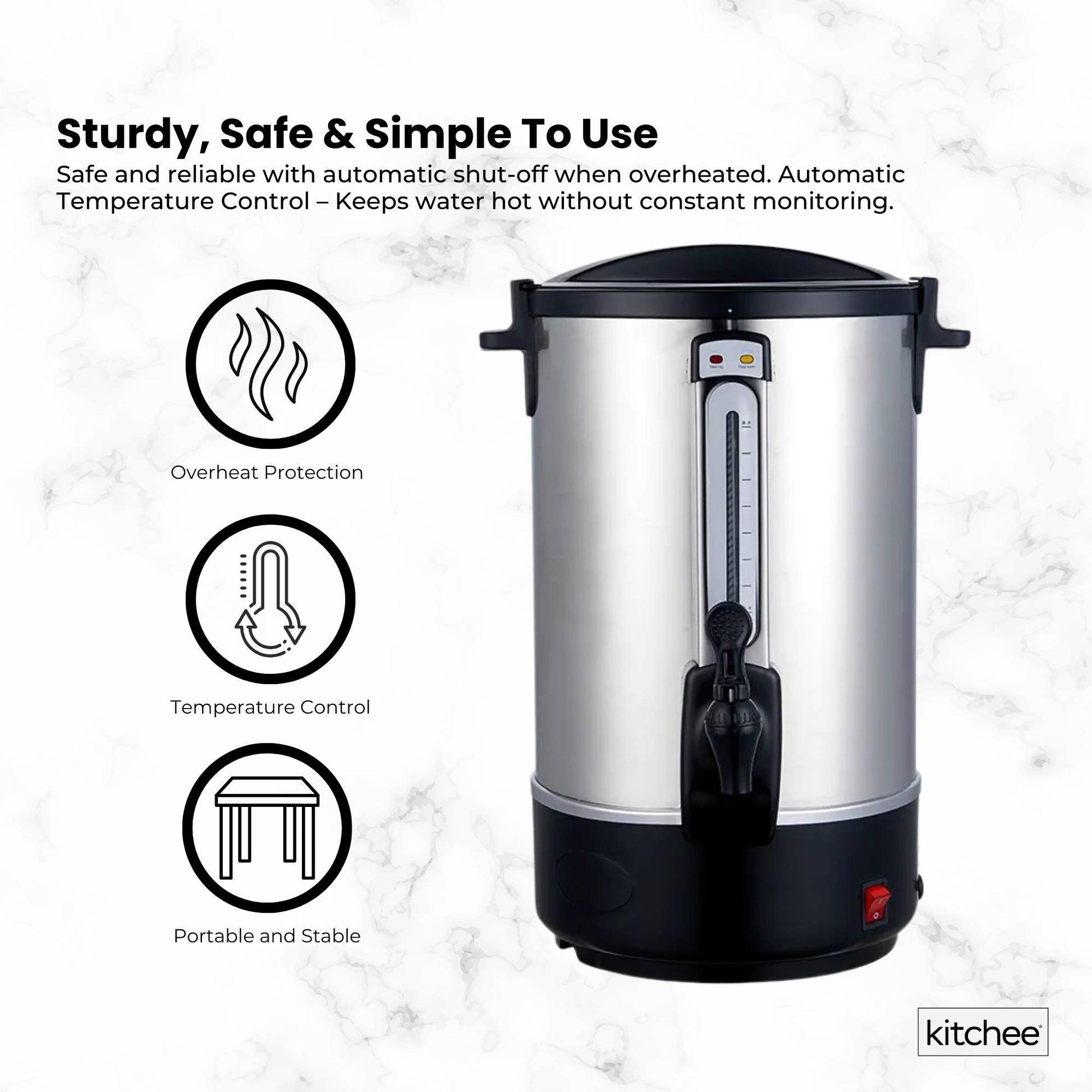 Kitchee Electric Stainless Steel Water Boiler - Commercial Hot Liquid Urn