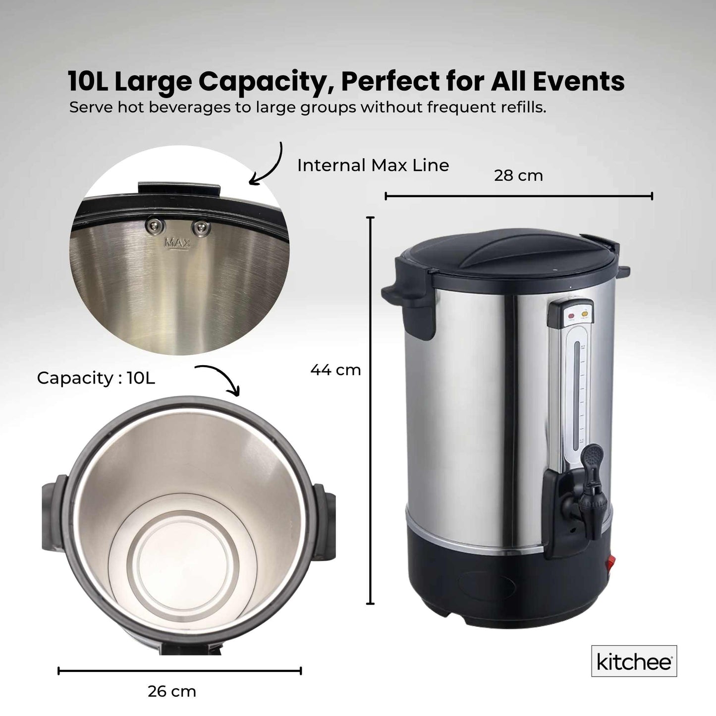 Kitchee Electric Stainless Steel Water Boiler - Commercial Hot Liquid Urn