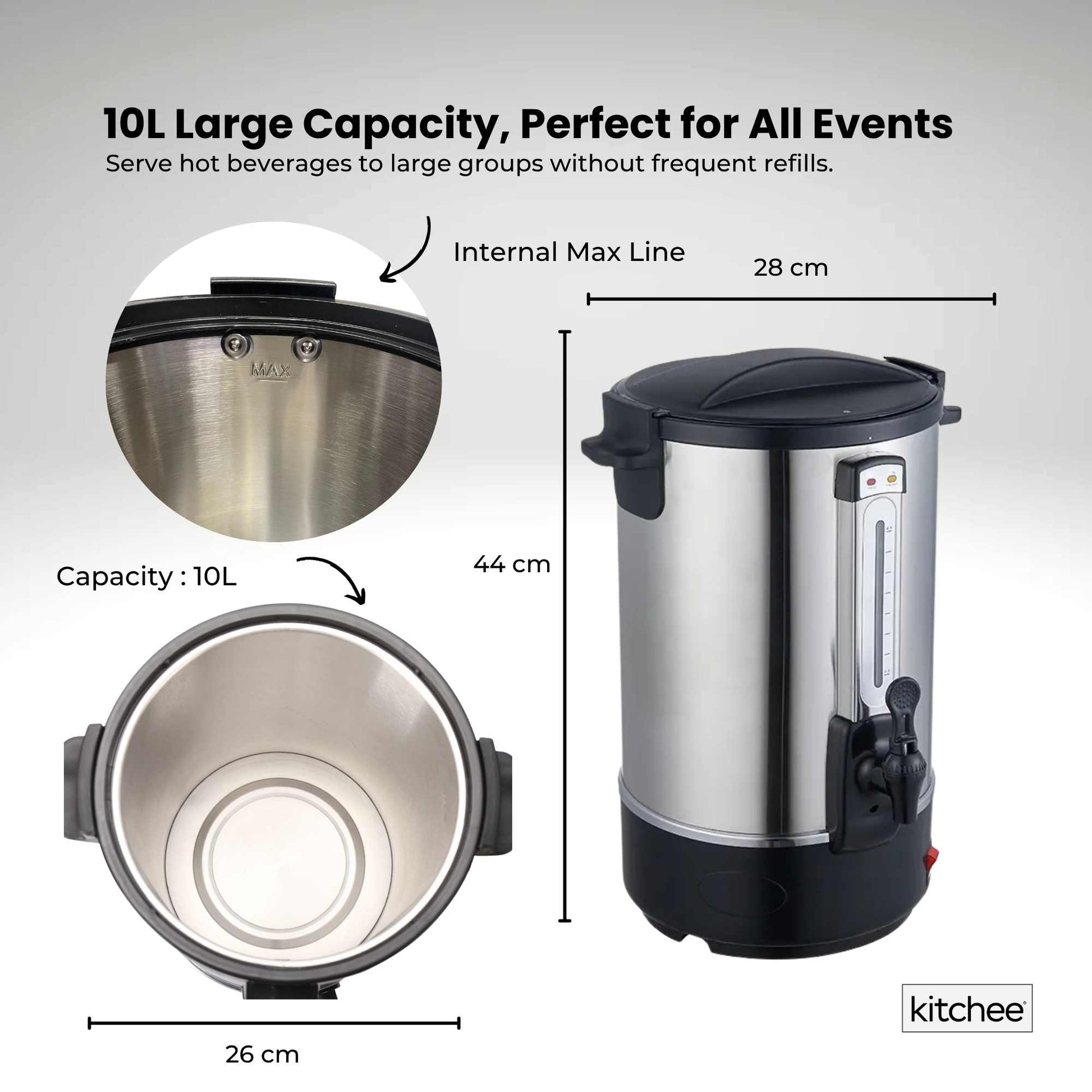 Kitchee Electric Stainless Steel Water Boiler - Commercial Hot Liquid Urn