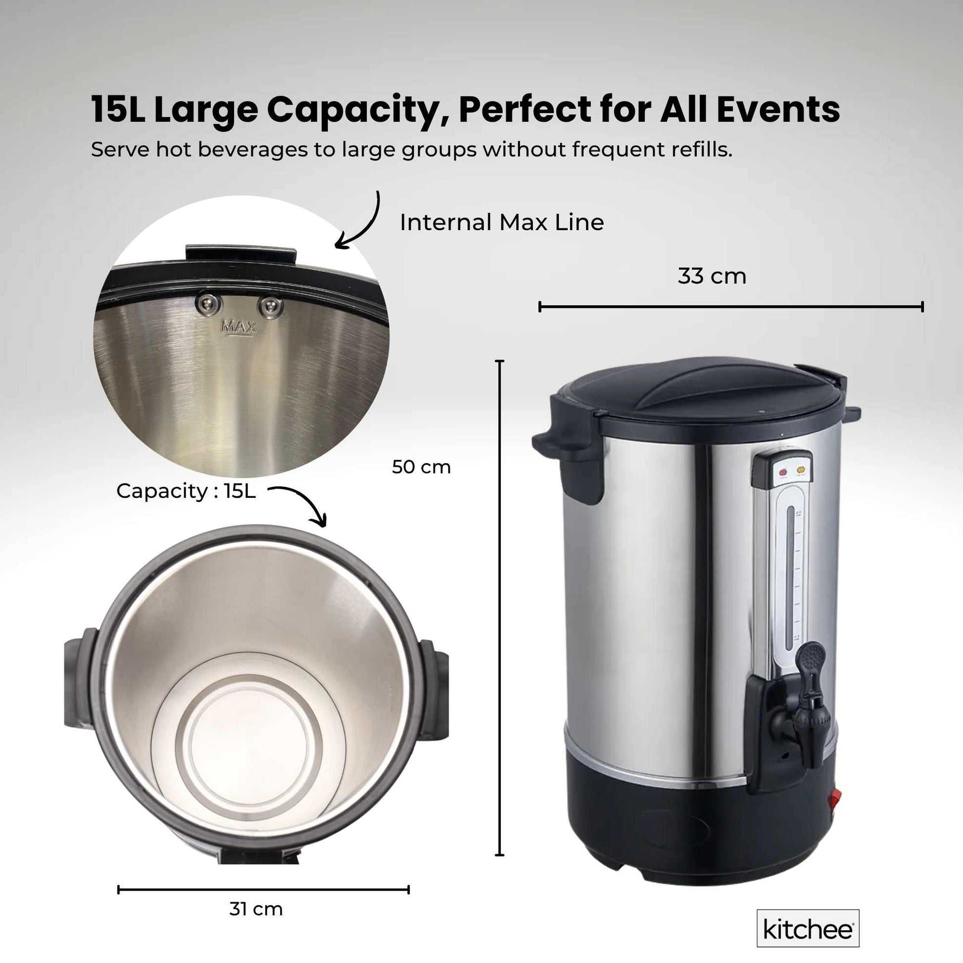 Kitchee Electric Stainless Steel Water Boiler - Commercial Hot Liquid Urn