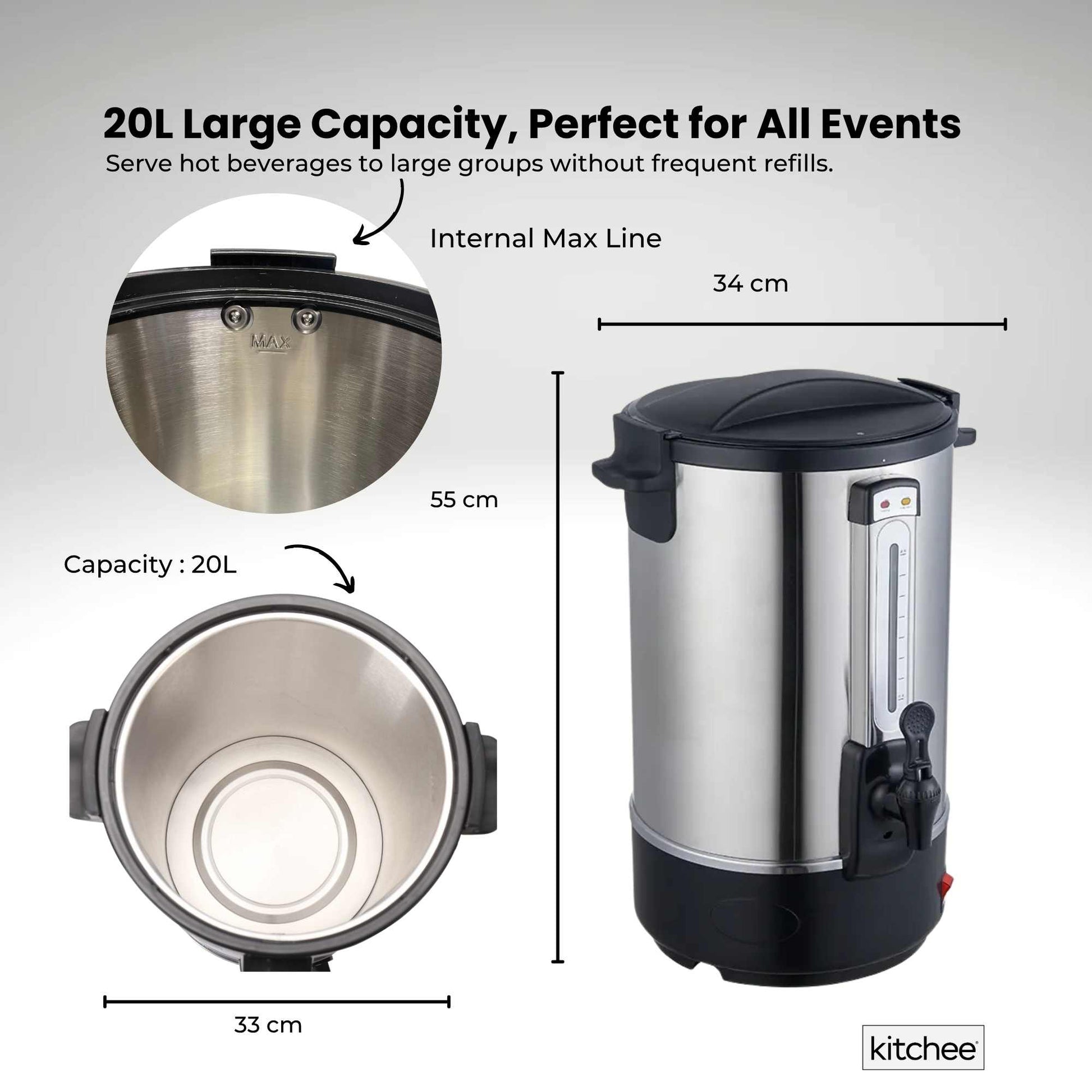 Kitchee Electric Stainless Steel Water Boiler - Commercial Hot Liquid Urn
