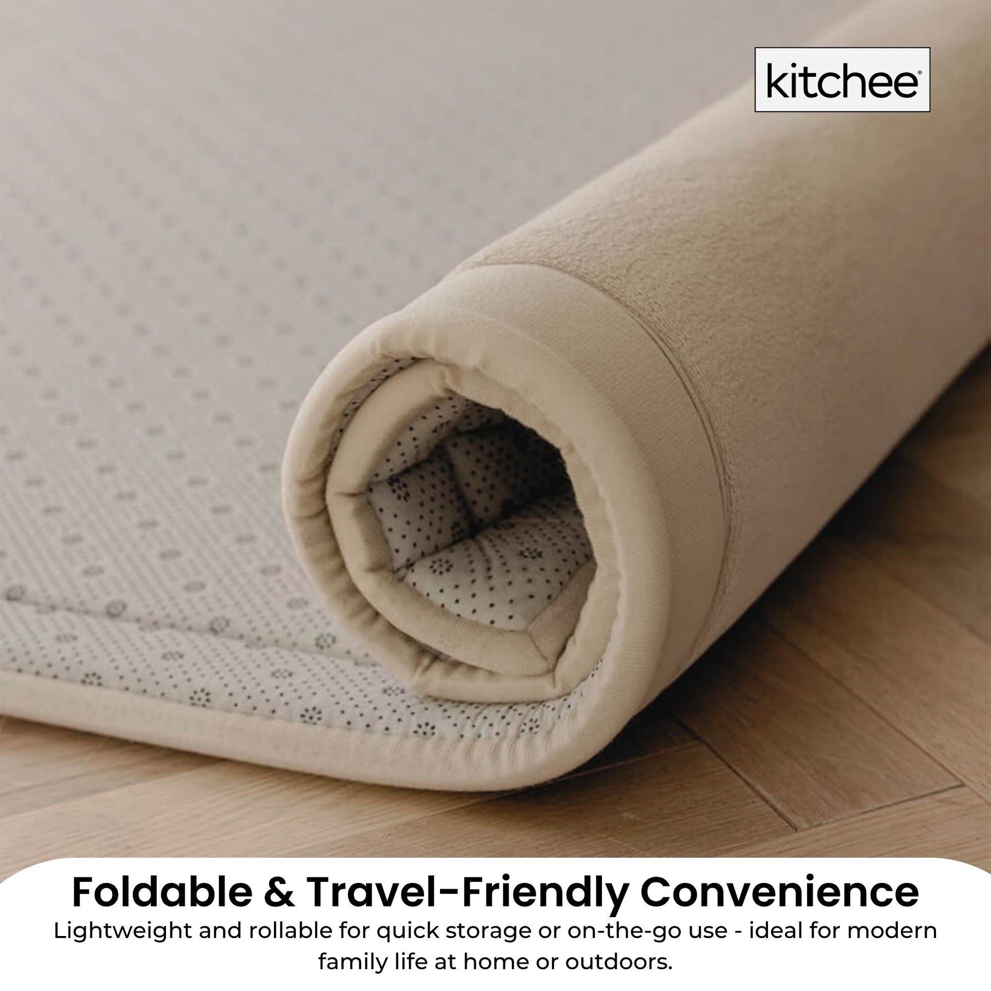 Kitchee Foam Floor Mat 200x200cm - Padded Thick Soft Tatami Style Rug Cream