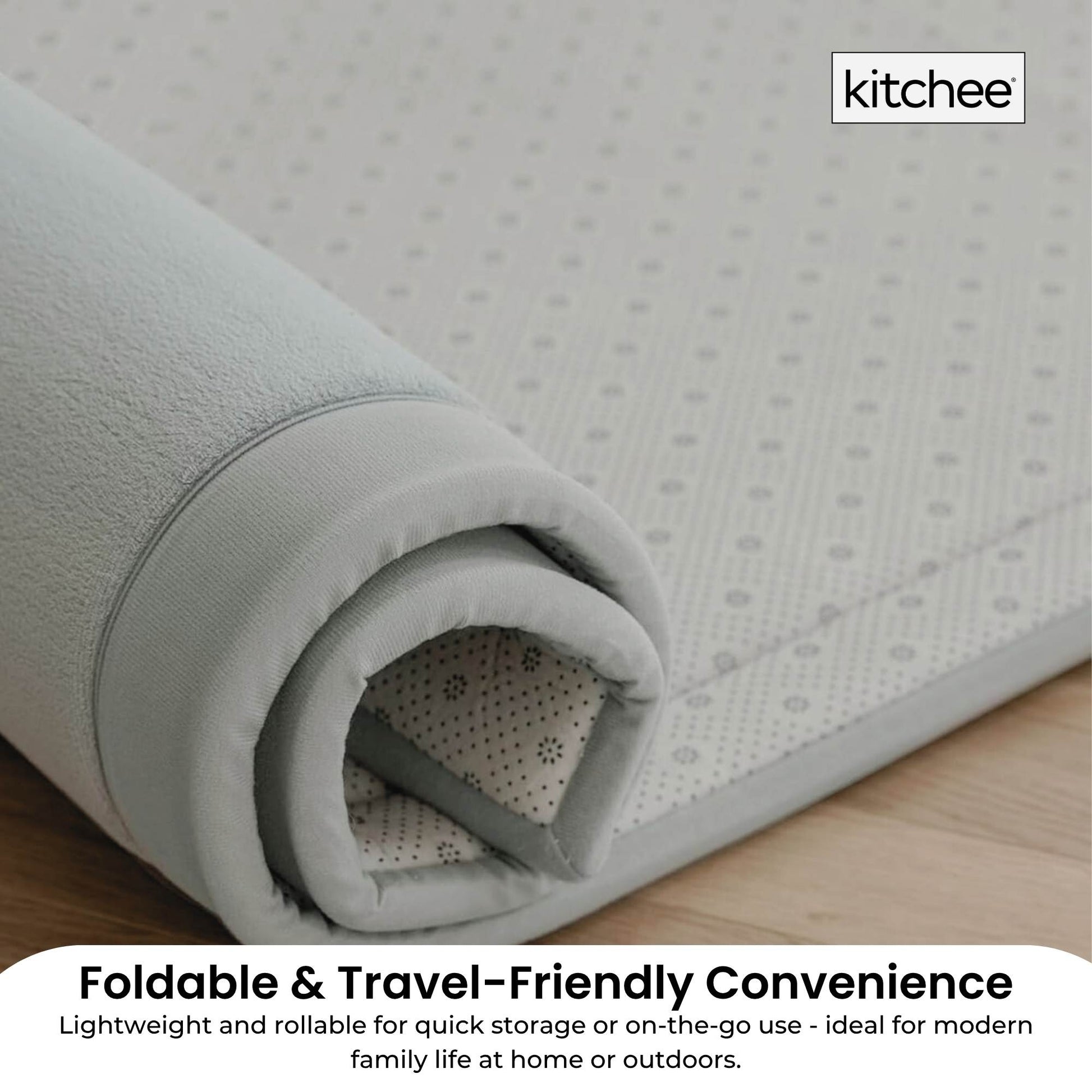 Kitchee Foam Floor Mat 200x200cm - Padded Thick Soft Tatami Style Rug Grey